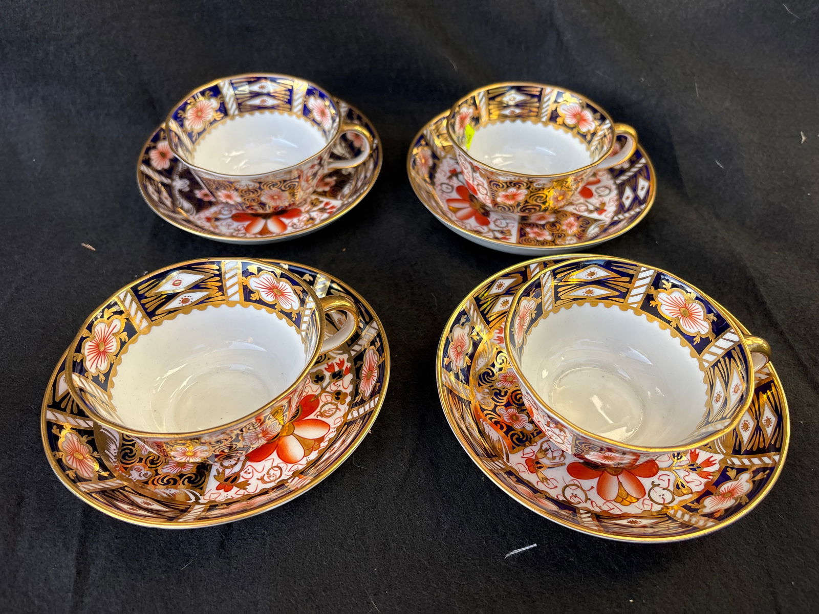 Four Imari pattern #2451 pattern Royal Crown Derby cups with saucers (1 of 8)