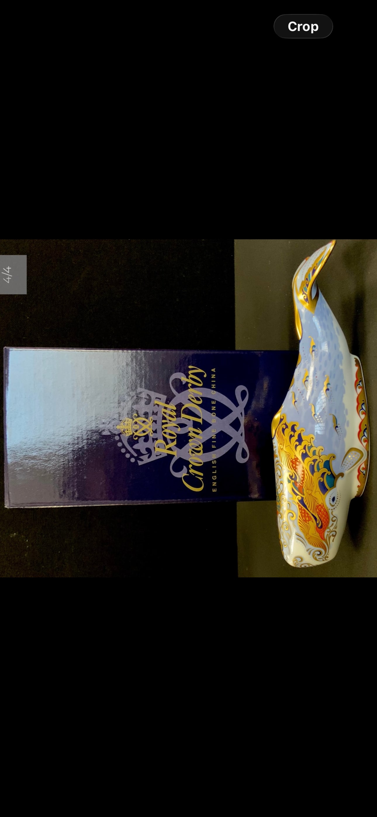 Big Exclusive collectors guild ‘Oceanic Whale’Royal Crown Derby paperweight: Silver stopper. With box.A Royal Crown Derby paperweight ‘Oceanic Whale’, Exclusive for the Royal Crown Derby Collectors Guild, silver stopper, 23cm long