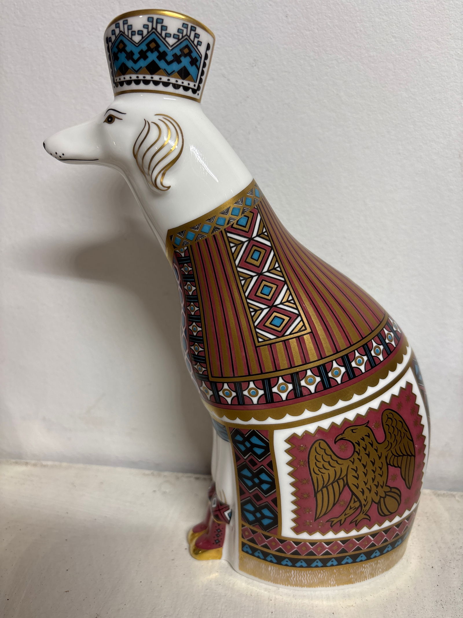 Large 9 inch National Dogs Collection Royal Crown Derby ‘Borzoi’ paperweight: second quality.No box. These were never made with stoppers.Royal Crown Derby 'Borzoi’paperweight from the National Dogs collection. It is a collectible item made of bone china. The figurine is part