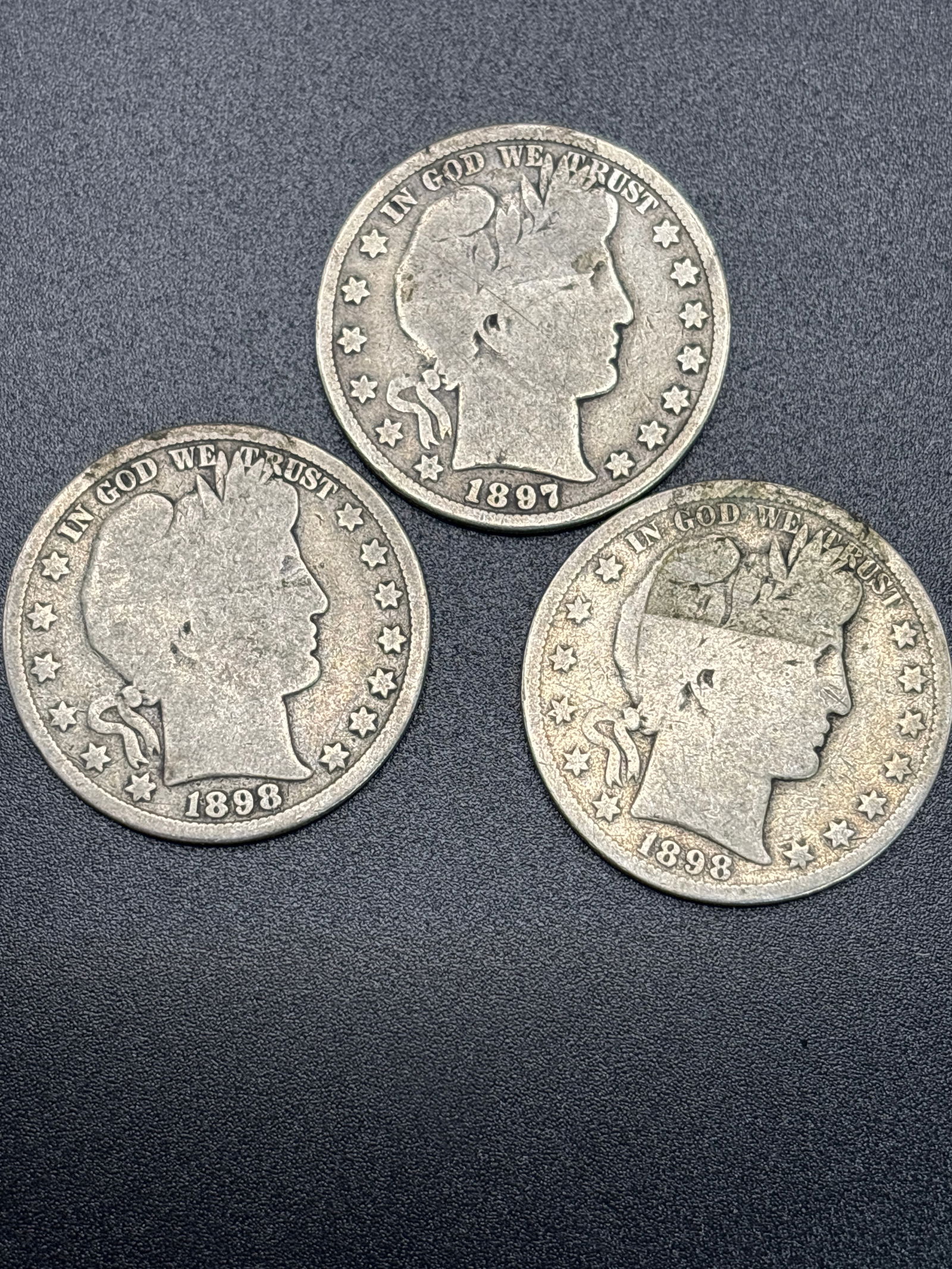 three 19th C. Barber silver half dollars; 35.25 grams total (1 of 4)