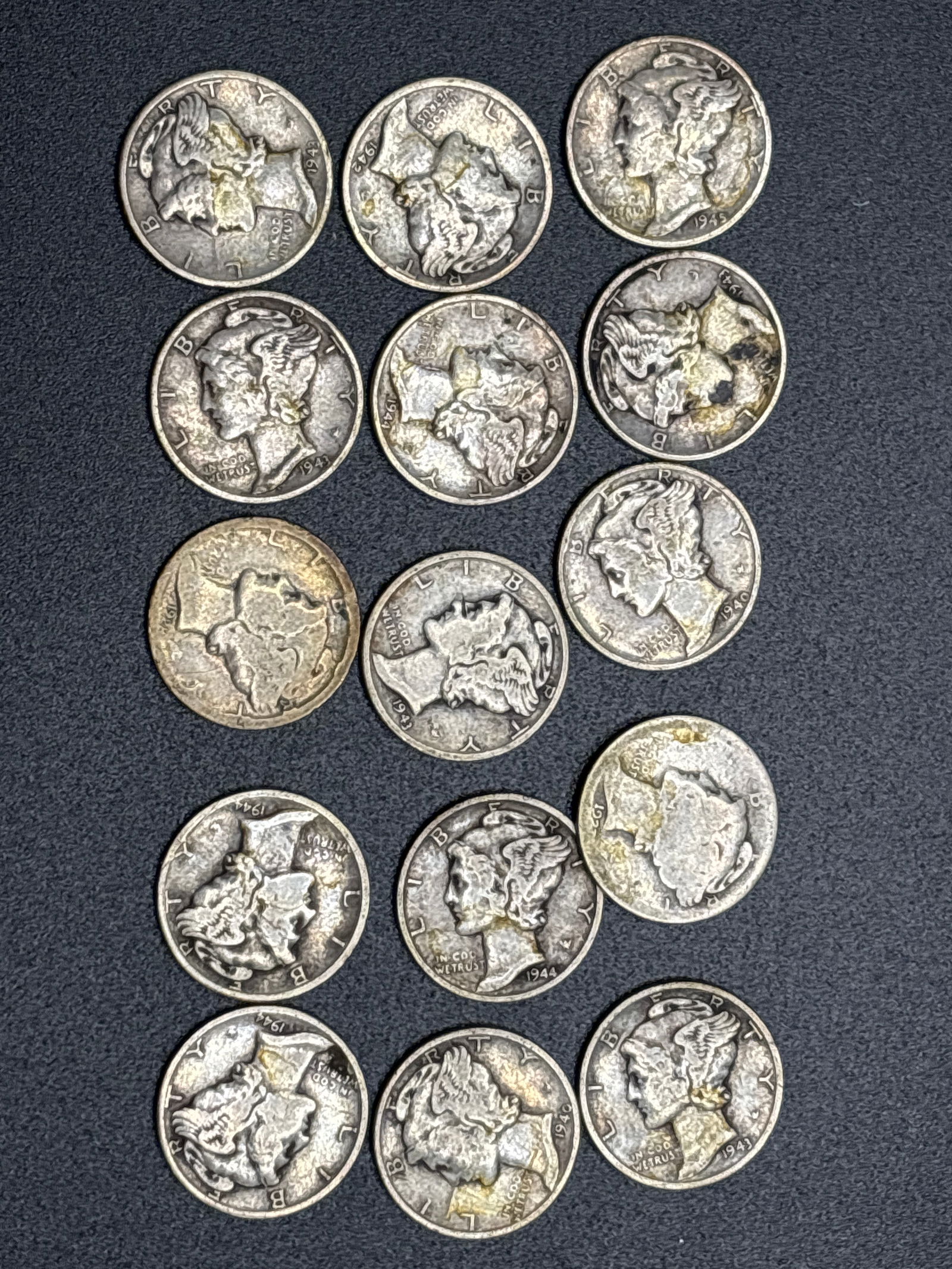 Group of fifteen early Mercury American silver dimes (1 of 5)