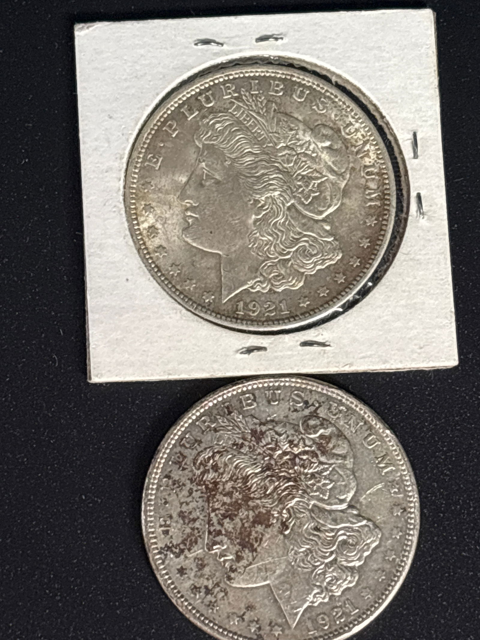 Two 1921 original Morgan American Silver Dollars (1 of 5)