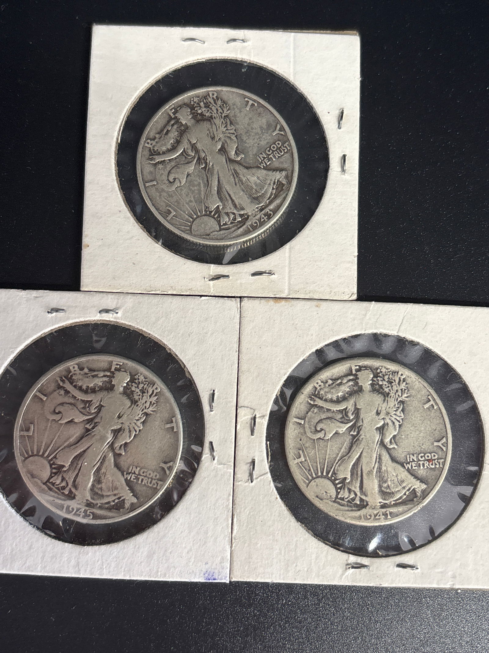 Three WWII era 1940’s Walking Liberty American Silver half Dollars (1 of 8)