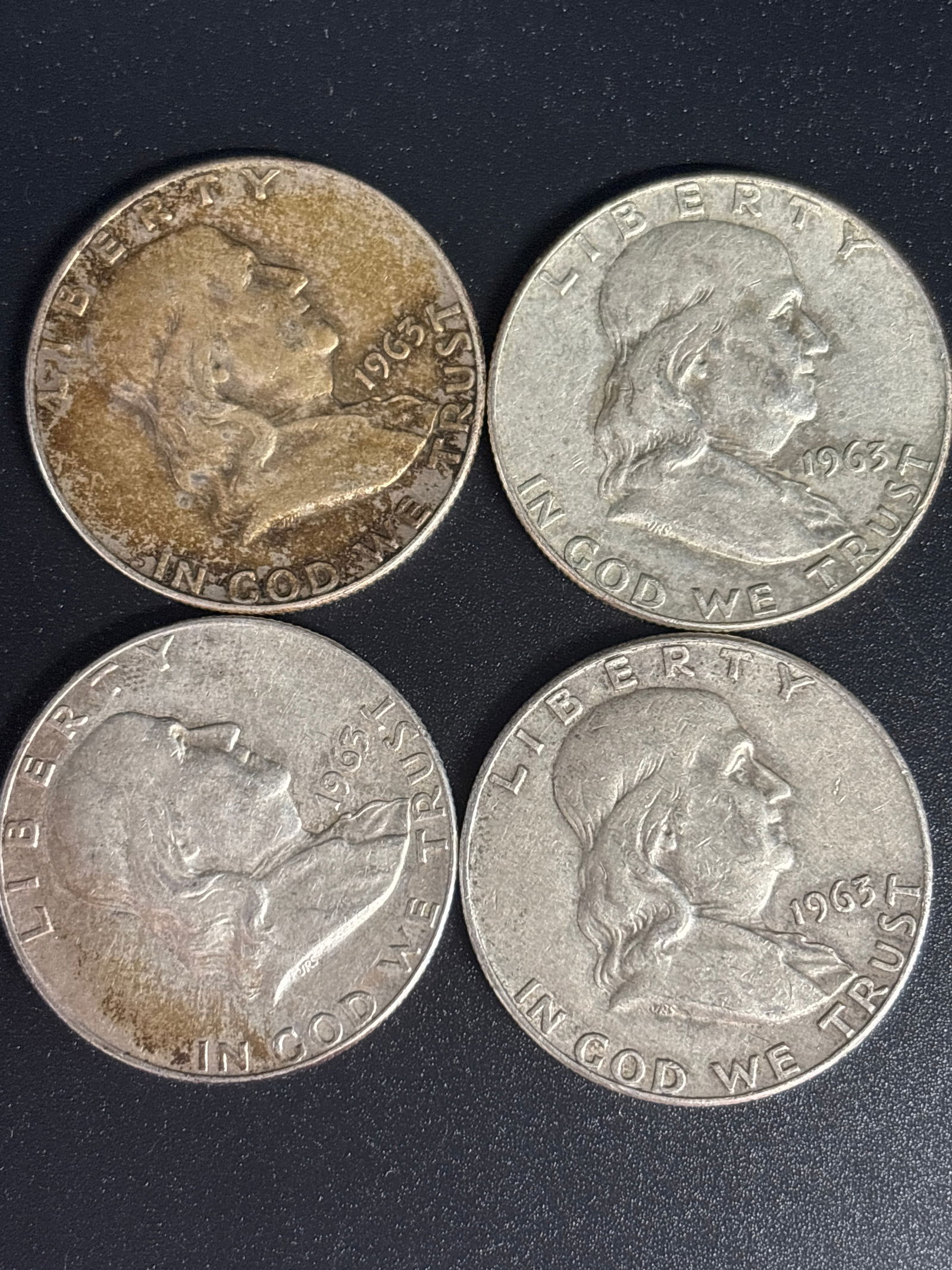 Four 1963 Franklin American Silver half Dollars (1 of 6)