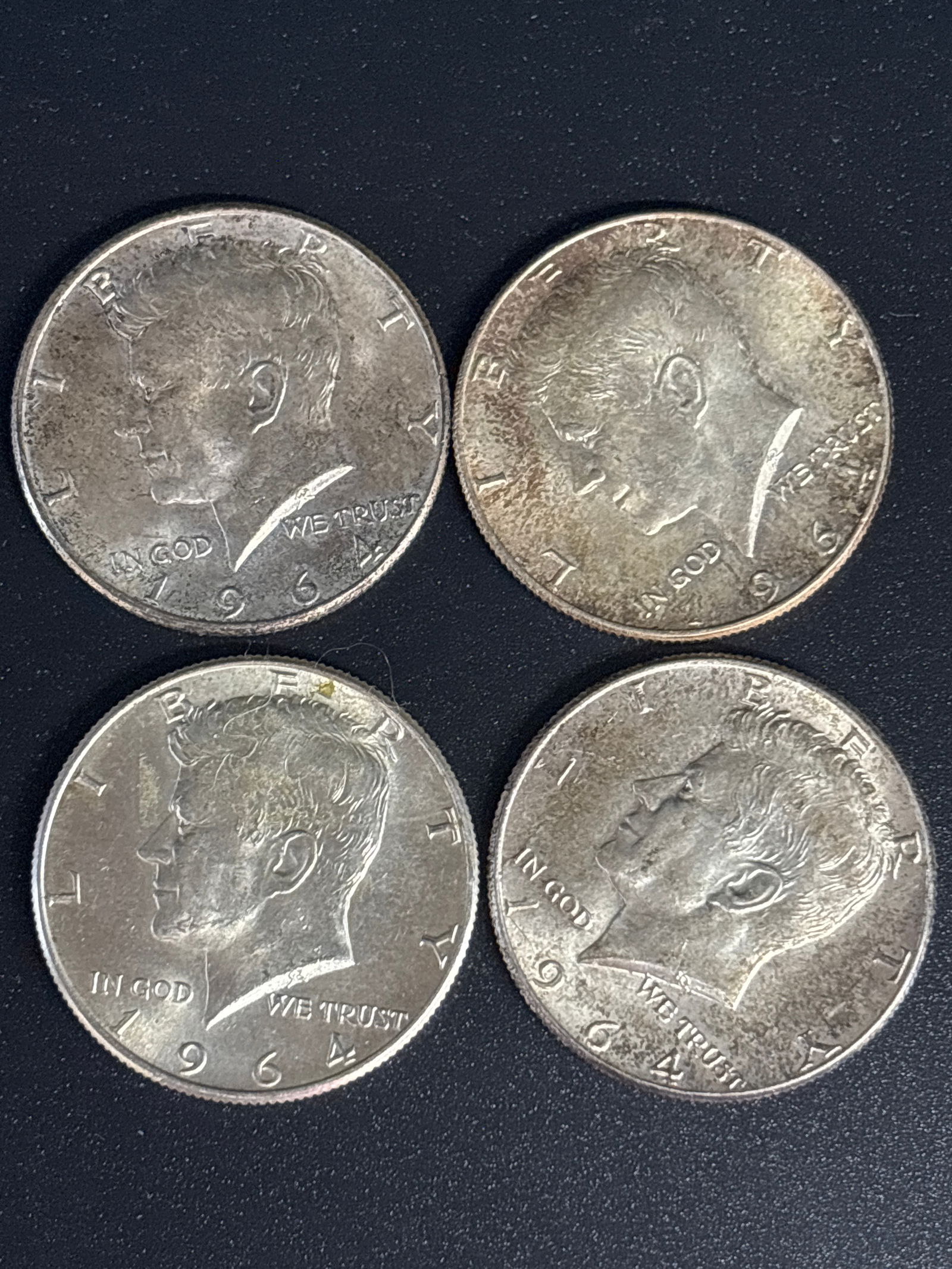 Four 1964 Kennedy American Silver half Dollars (1 of 6)