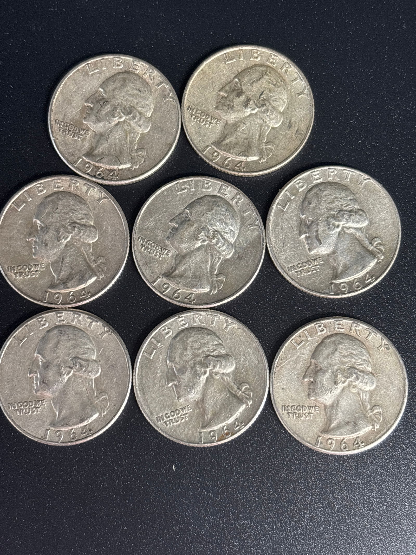 Eight 1964 Washington American Silver quarter Dollars (1 of 6)