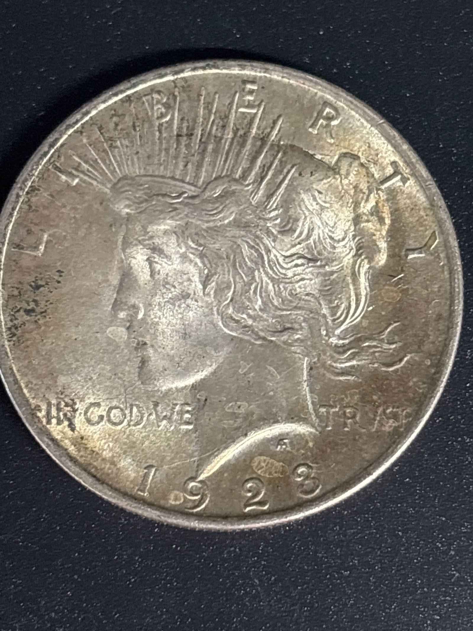 Two dated 1923 Peace American silver dollars - 2