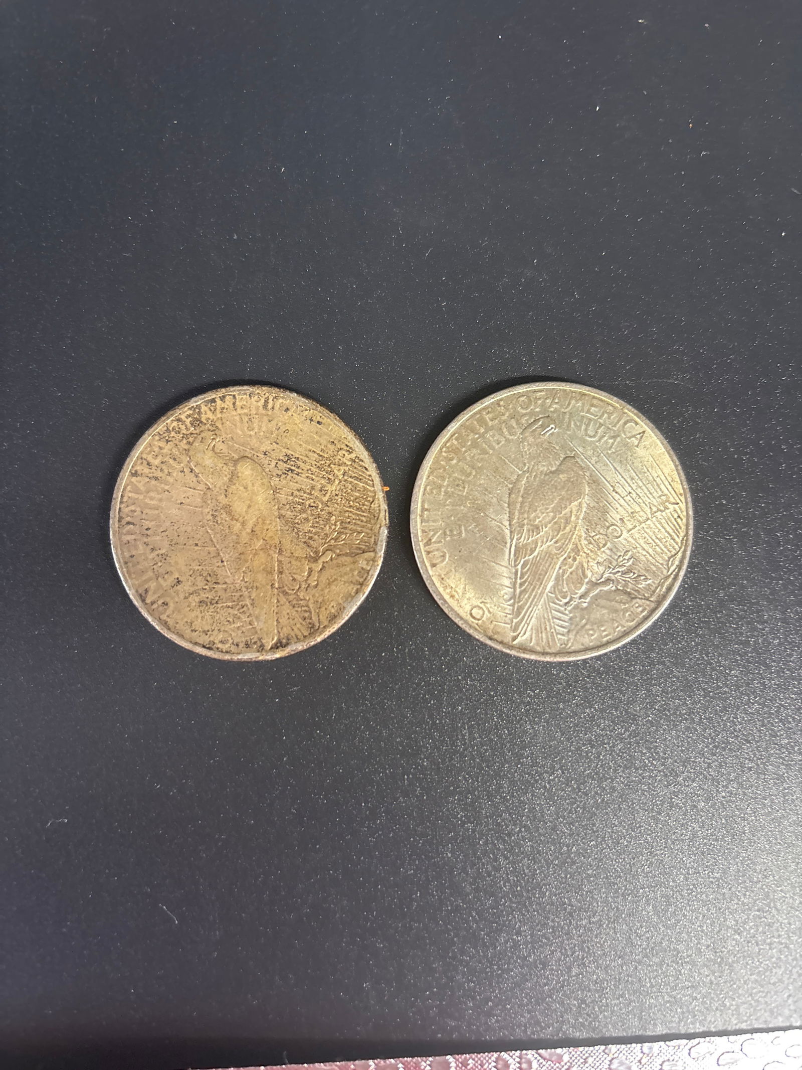 Two dated 1923 Peace American silver dollars - 4