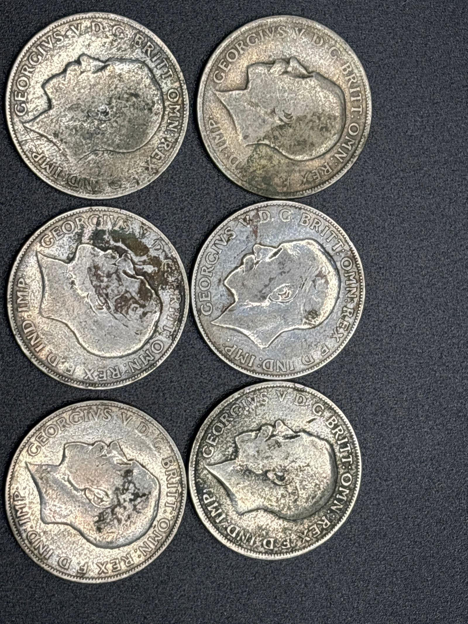 Six 1920’s George V Florin (Two Shillings) from the United Kingdom; .500 silver , 60 grams total (1 of 6)