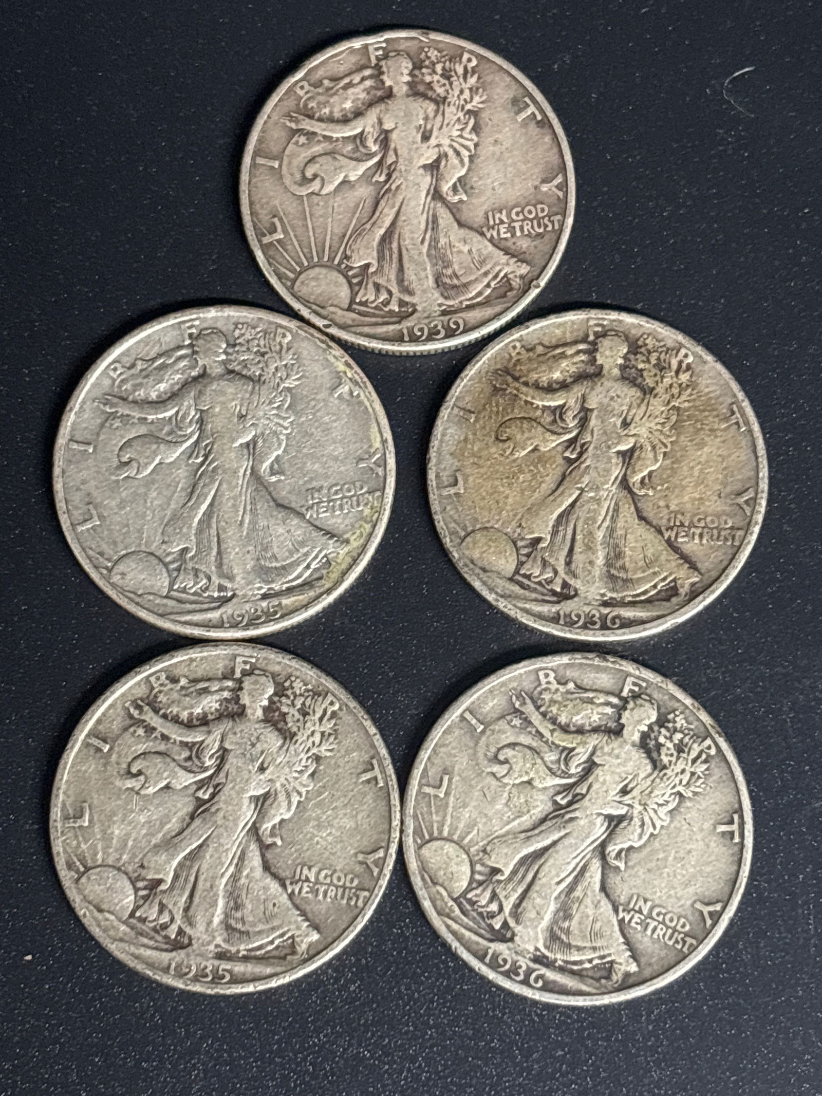 Five pre-WWII era 1930’s Walking Liberty silver Half Dollars (1 of 5)