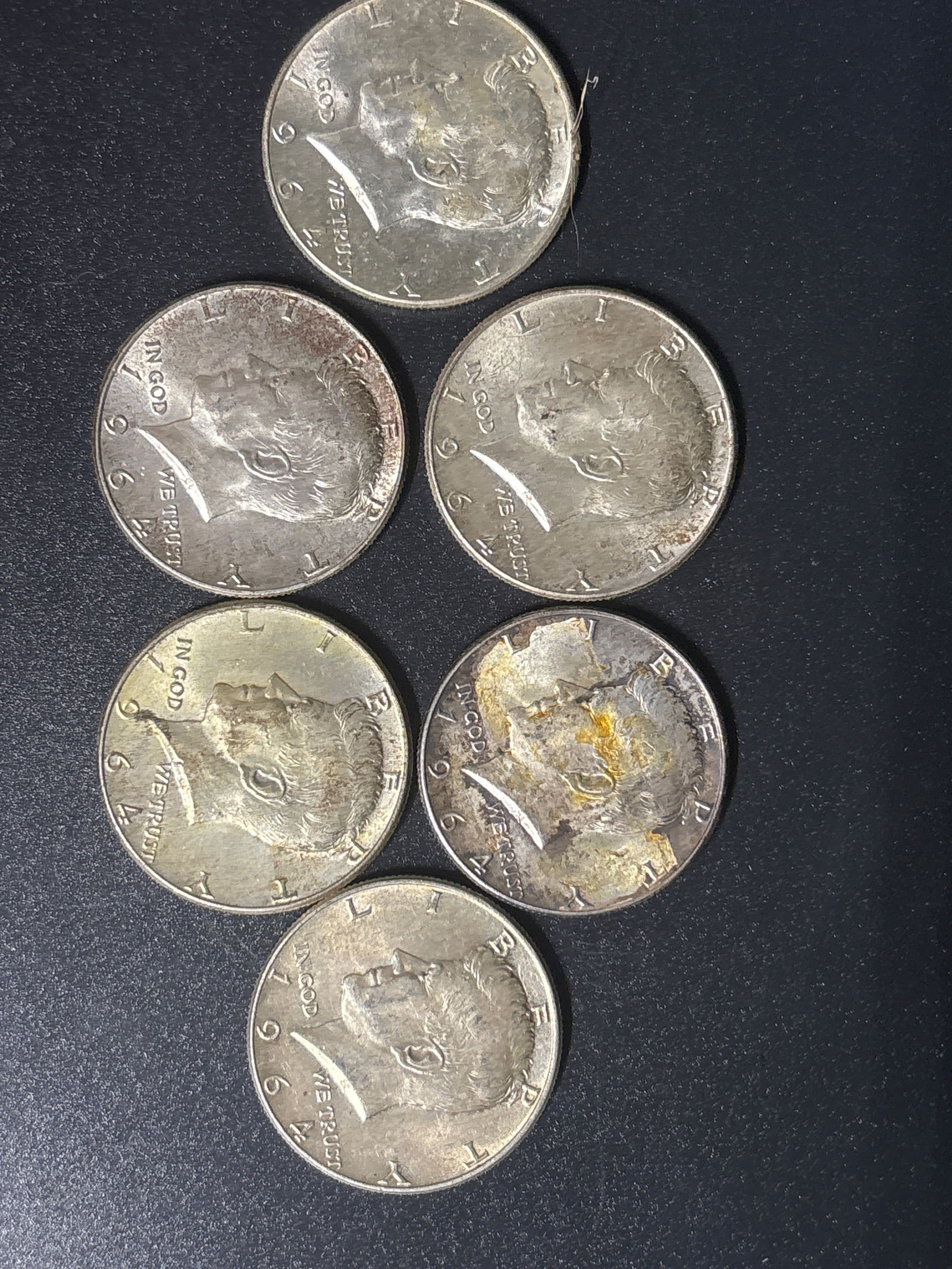 Six 1964 United States Kennedy silver half dollars (1 of 5)