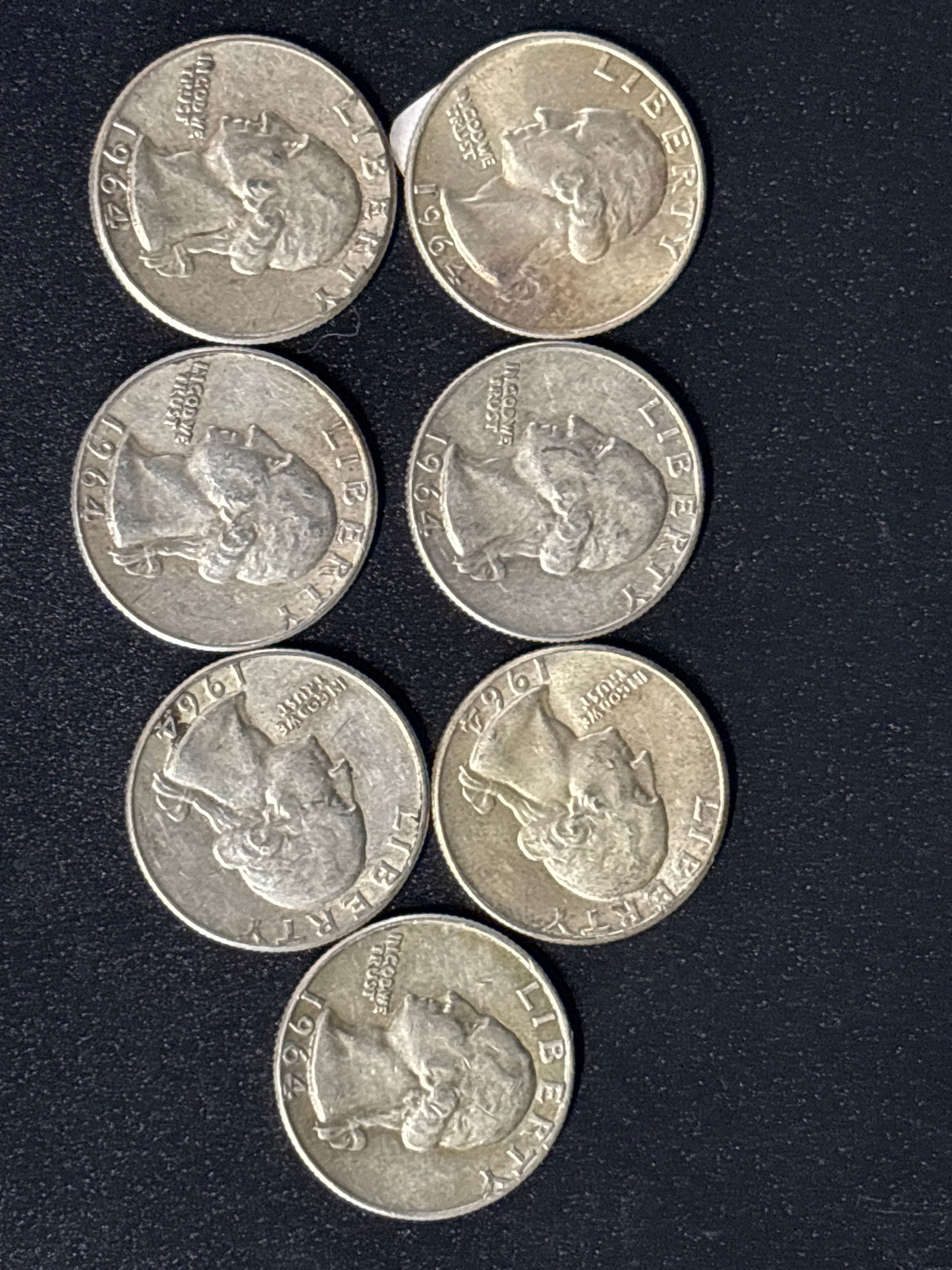 seven 1964 United States Washington silver quarters (1 of 5)