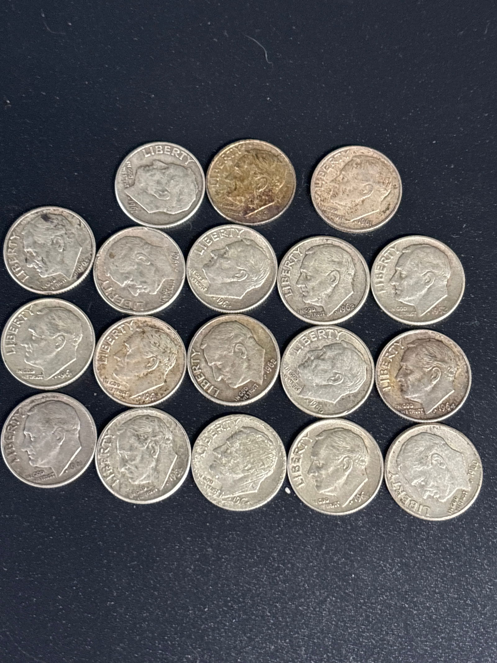Eighteen 1960’s United States Washington silver Roosevelt dimes (1 of 5)