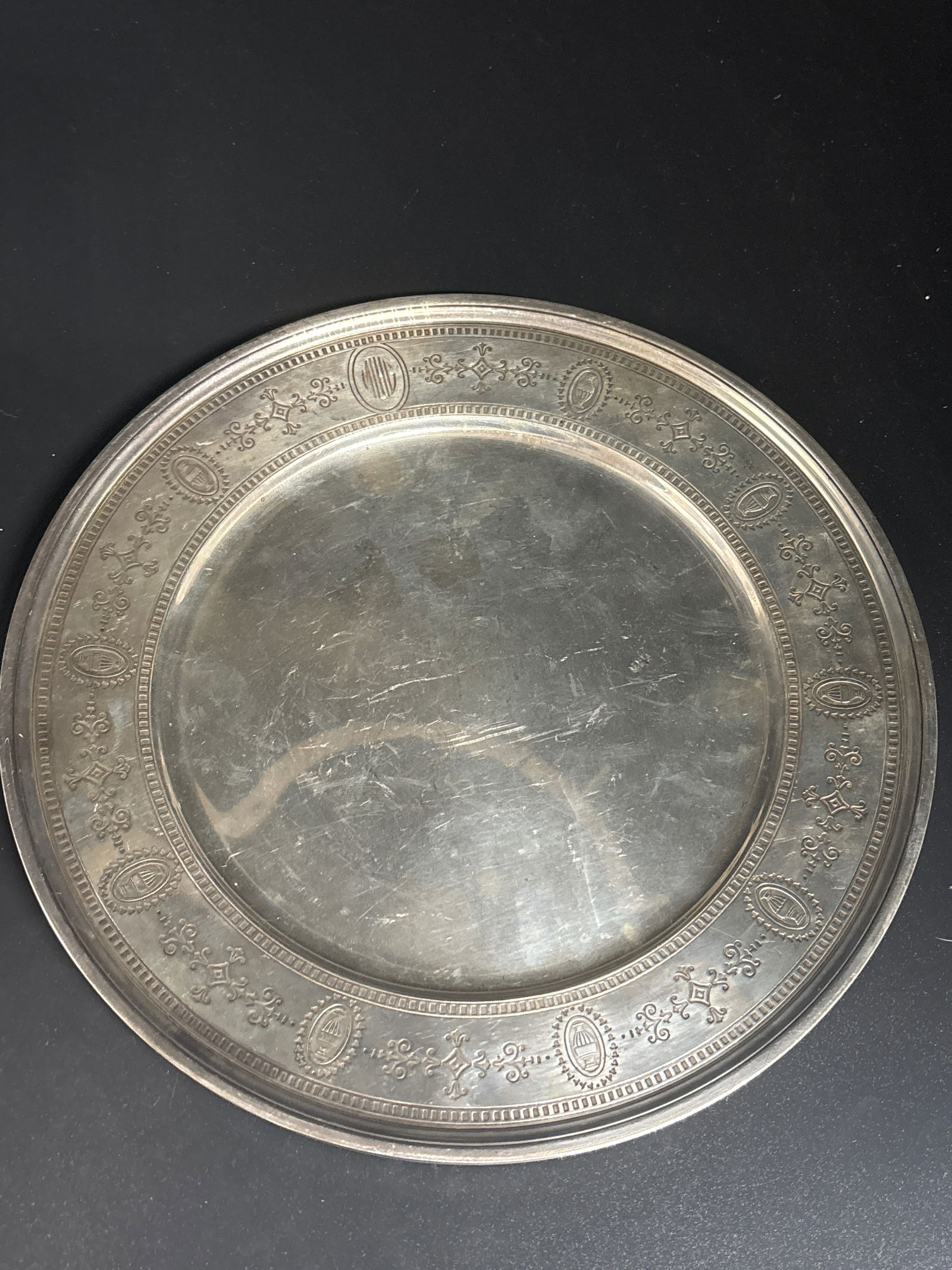large Antique Tiffany & Co. sterling silver 12 inch charger or platter ; 538 grams (1 of 8)
