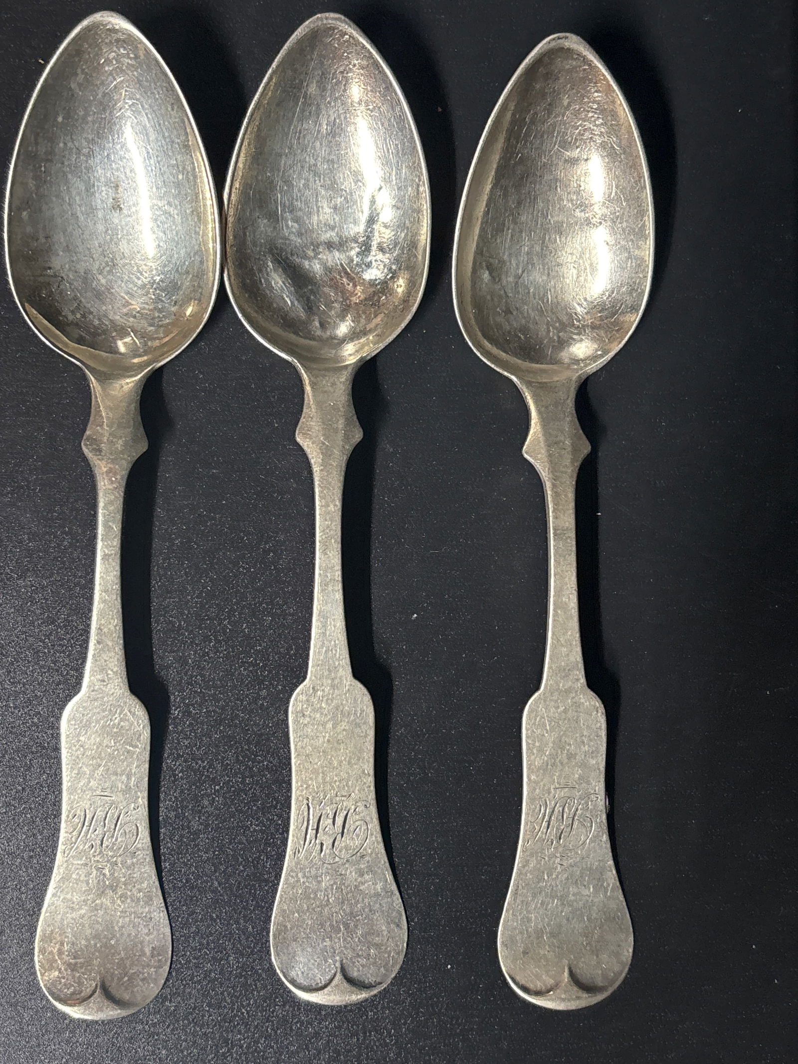 Rare Three 19th C. ‘Durgin’ St. Louis coin silver 6&1/4 inch spoons (1 of 8)