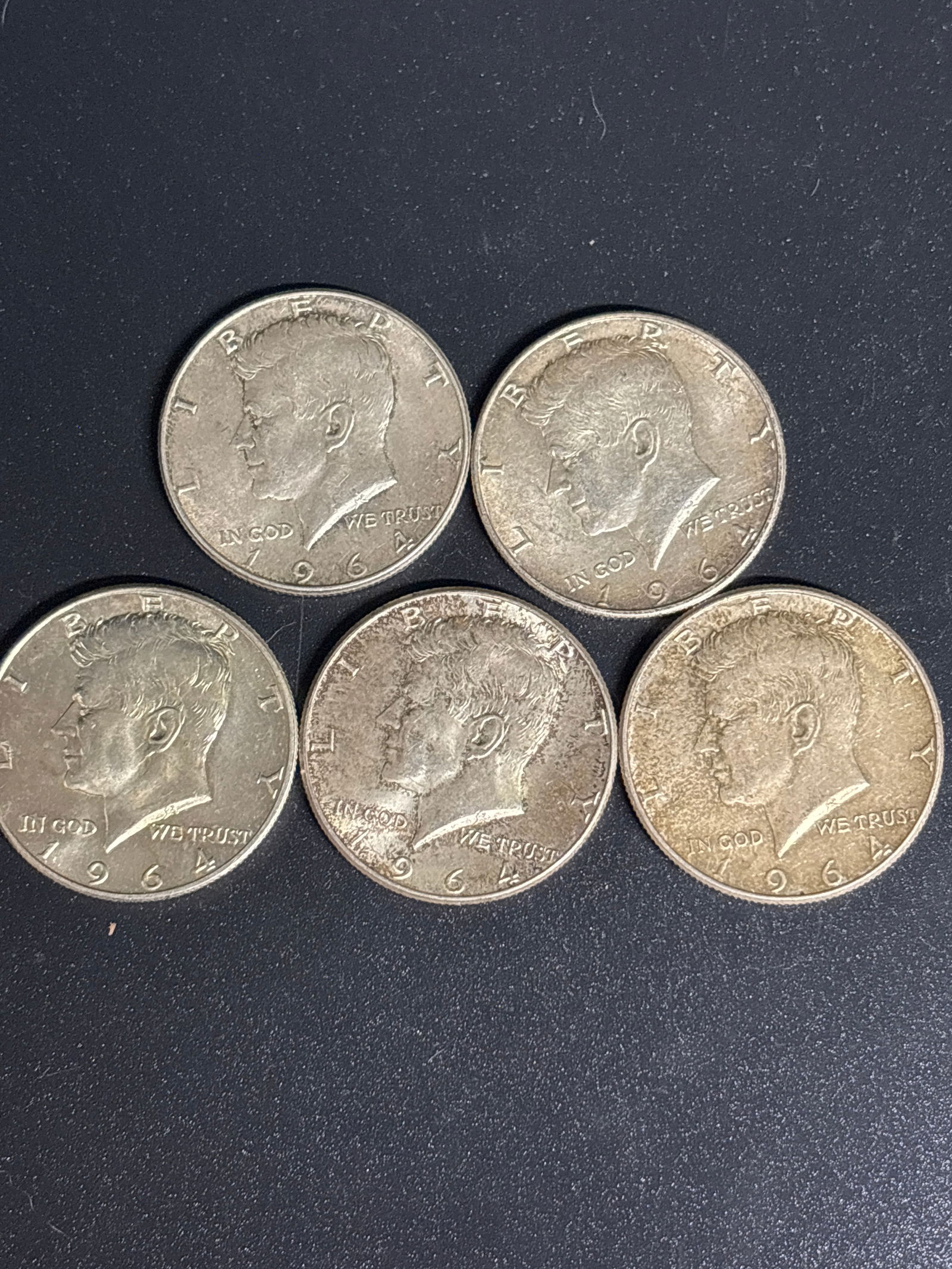 Five 1964 United States Kennedy Half Dollars (1 of 6)