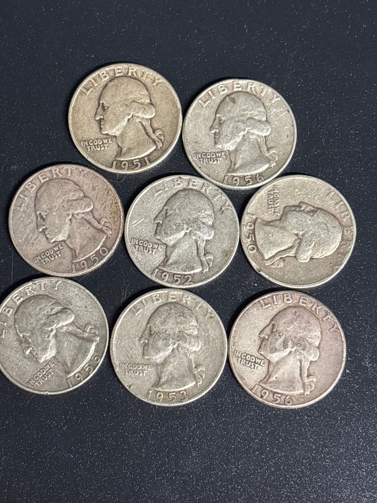 Eight 1950’s United States Washington quarter Dollars (1 of 6)