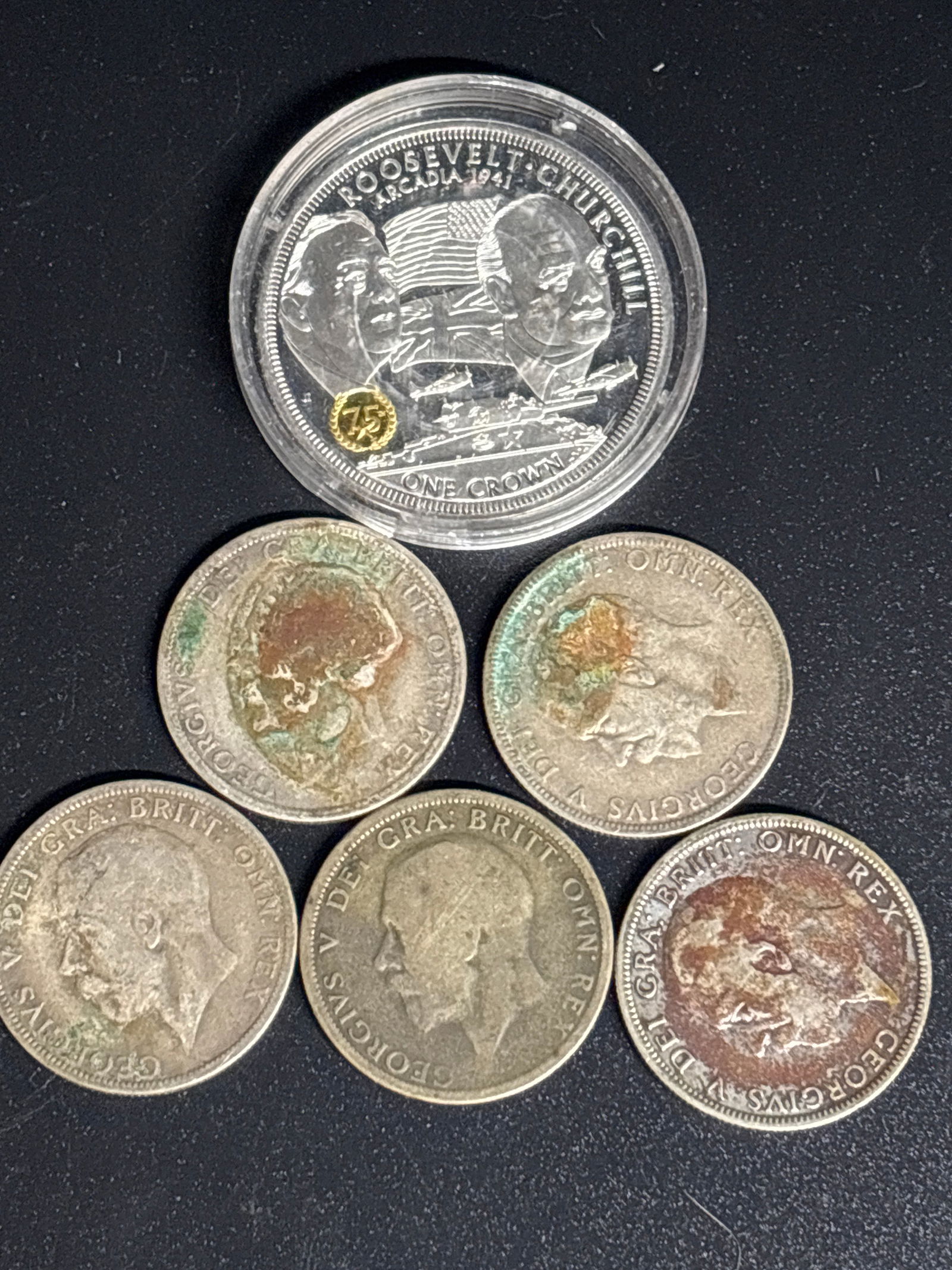 Five Great Britain One Florin coins King George V; 56.55 grams.50 silver (1 of 7)