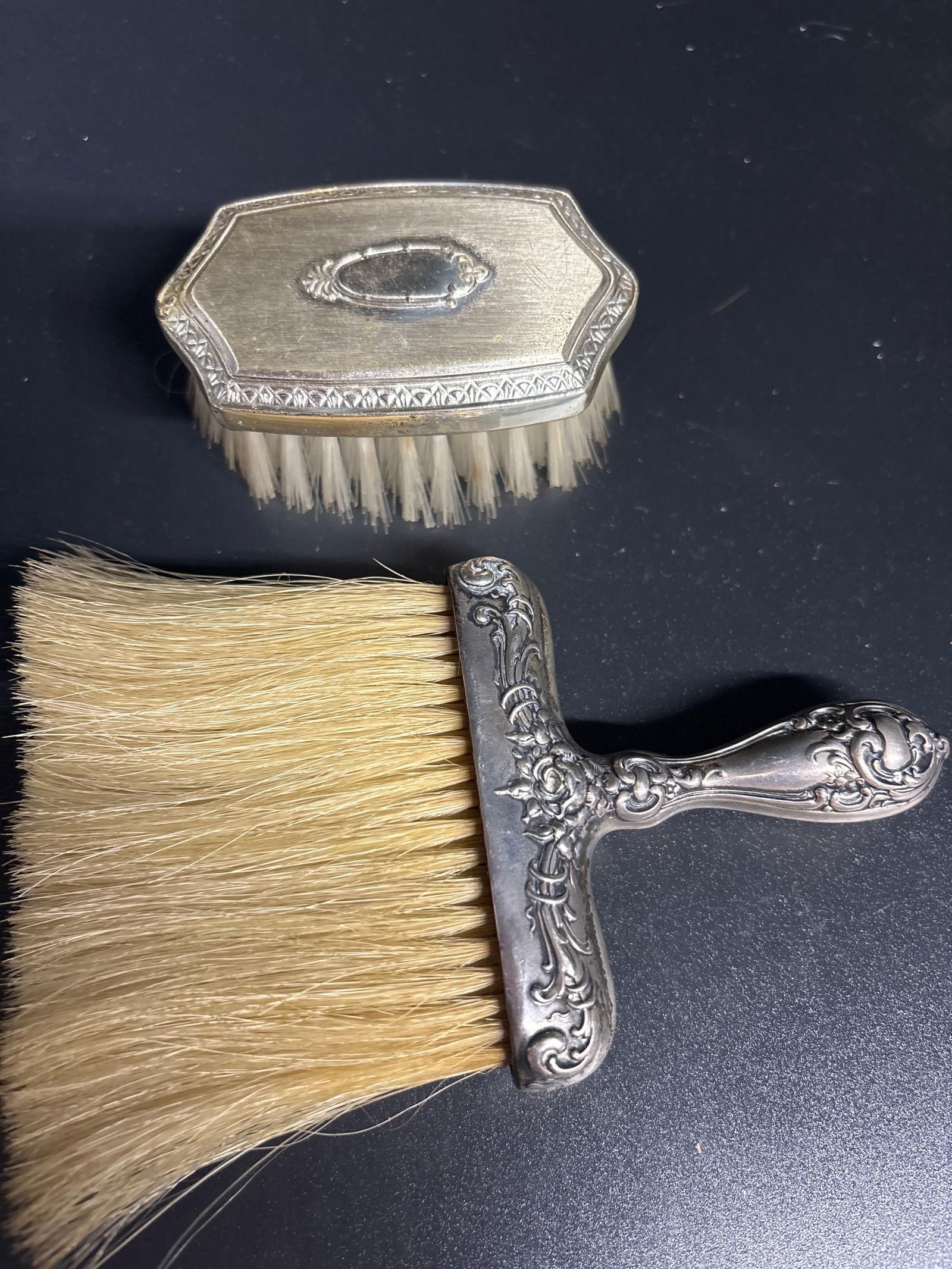 Two associated Victorian sterling silver hand held brushes; 98 grams inclusive (1 of 9)