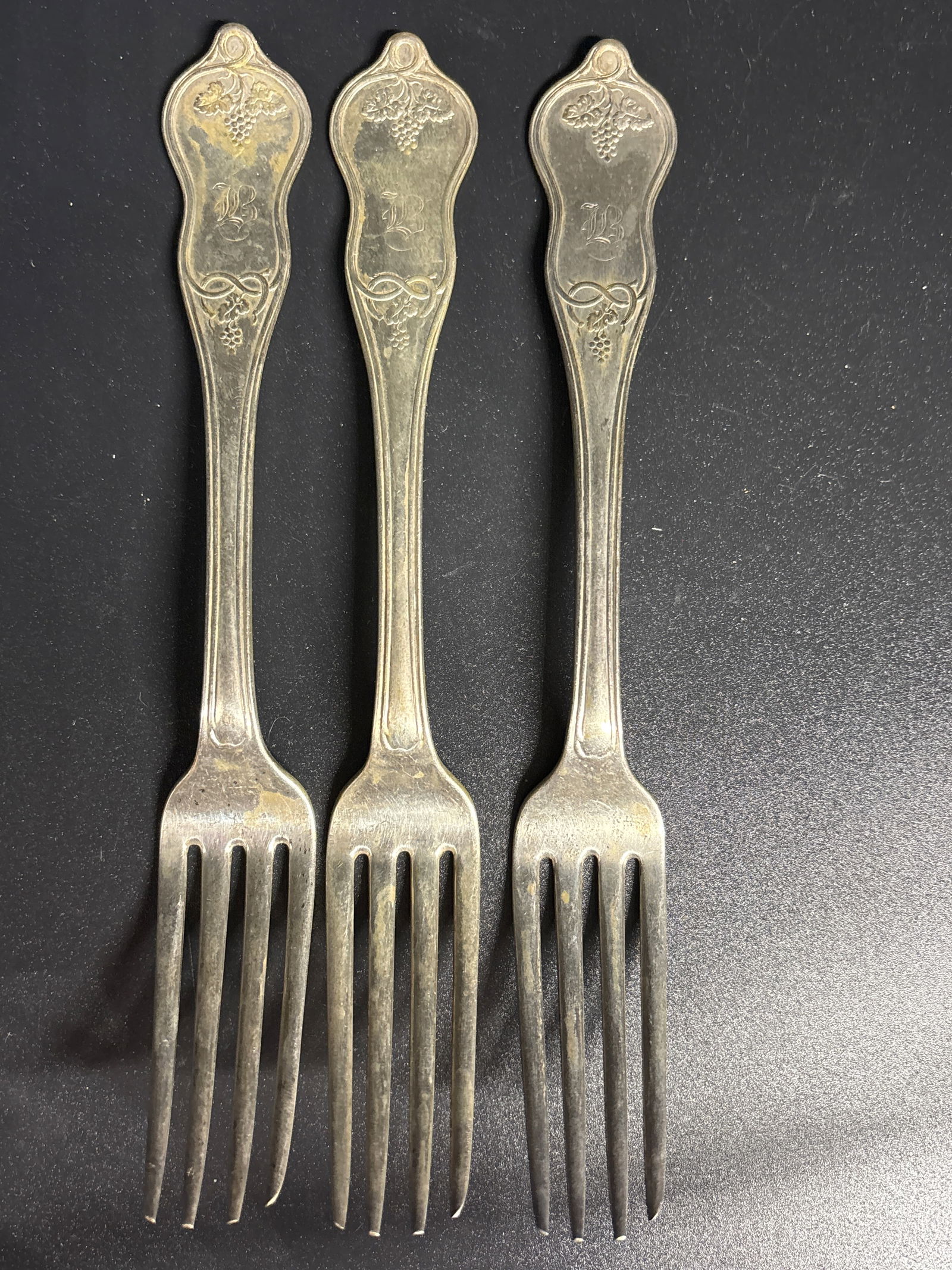 RARE Three antique Farr & Brother coin silver 7&3/4 inch forks; 169 grams (1 of 7)