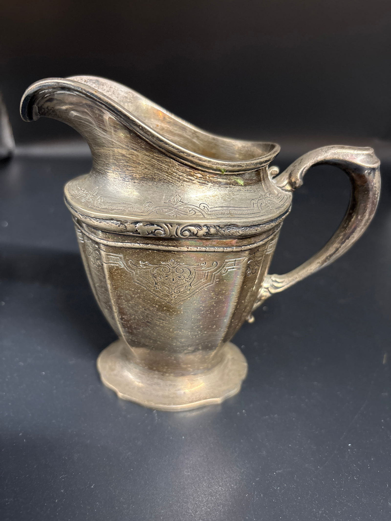 Heavy antique sterling silver Whiting ‘Versailles’ pattern 5&1/4 inch creamer ; 226 grams (1 of 9)