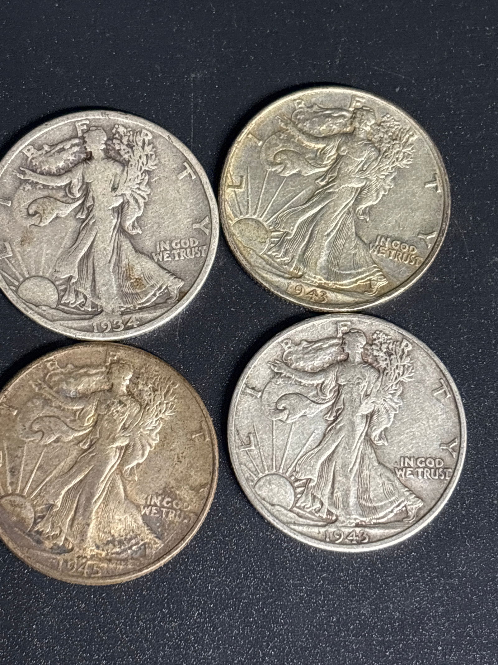 Four United States Walking Liberty Half Dollars, One 1934, two 1943 & 1945 (1 of 5)