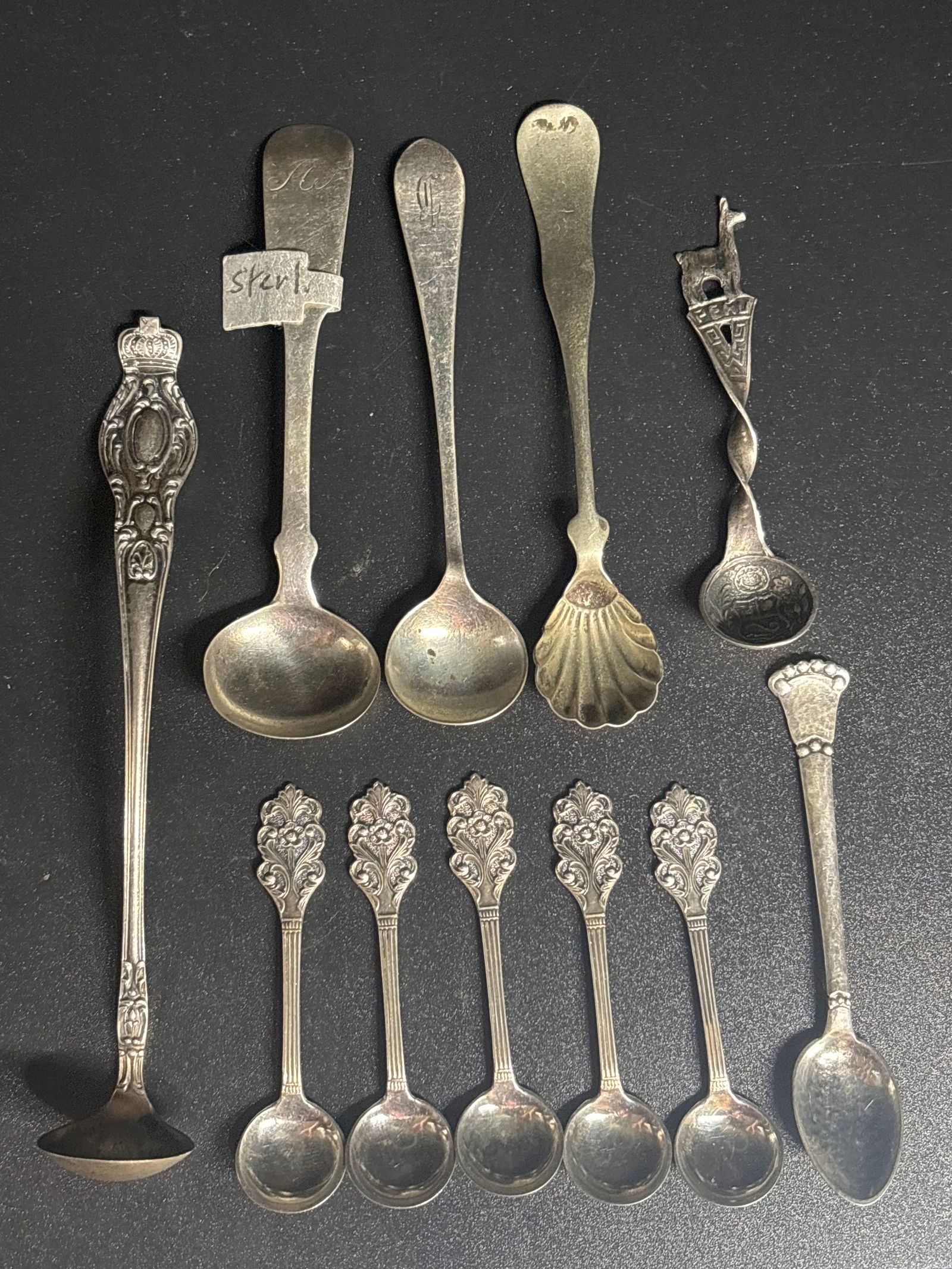 Group of eleven silver salt spoons including 5 Danish.; 50 grams (1 of 6)
