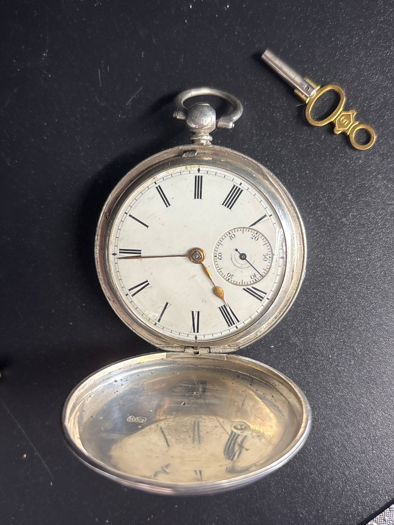 Victorian silver hunter cased pocket watch, white enamel dial (1 of 7)