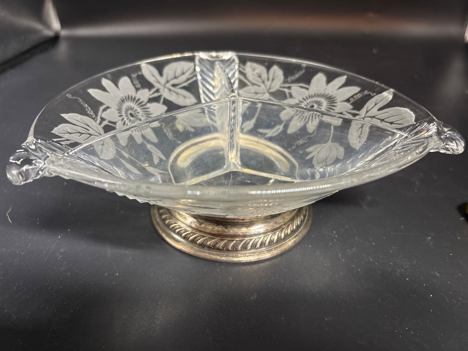 vintage sterling & crystal Duncan and Miller "Three Feathers" divided relish (1 of 6)