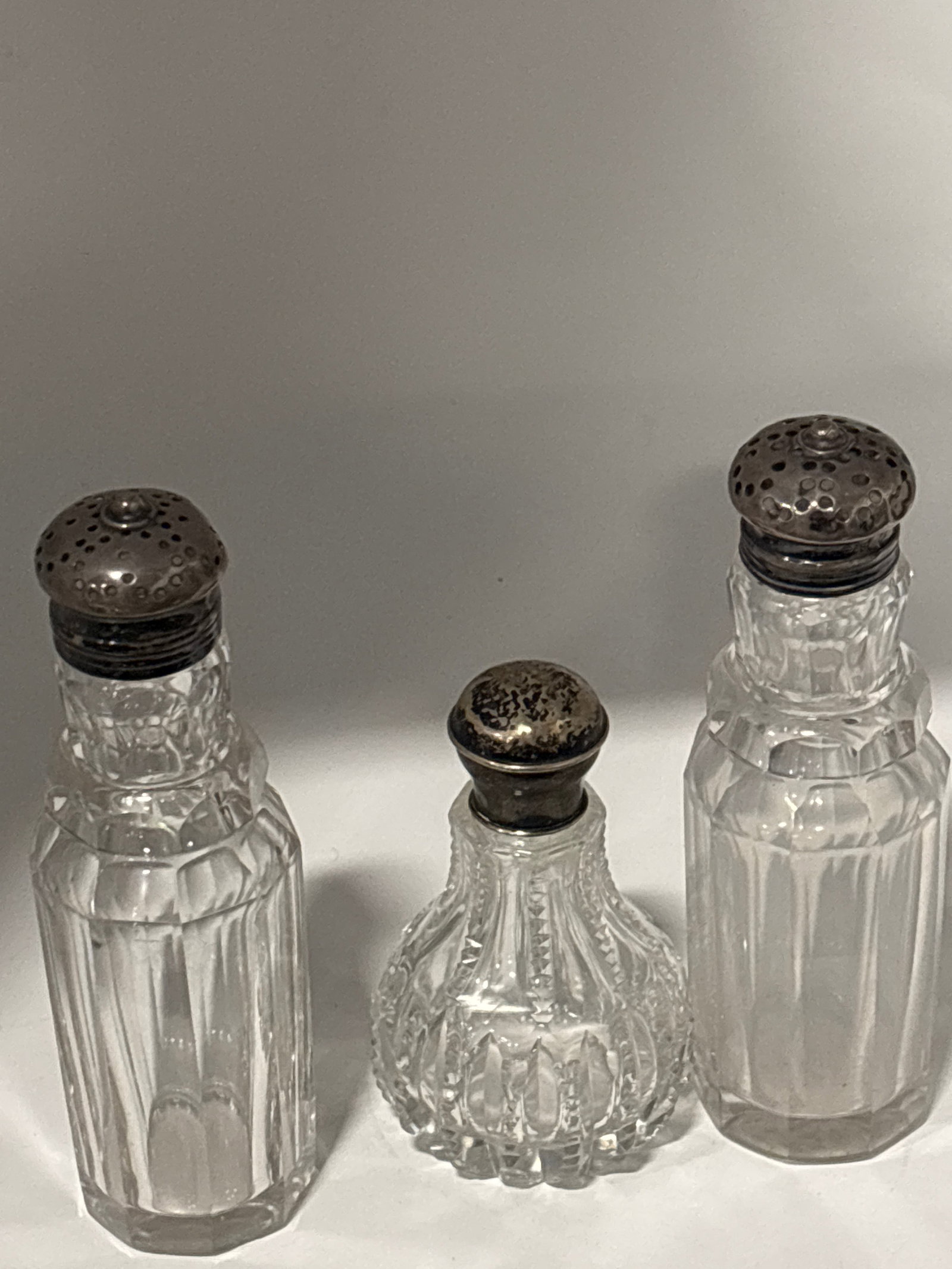 English hallmarked silver Three piece Victorian-era crystal castor set (1 of 5)