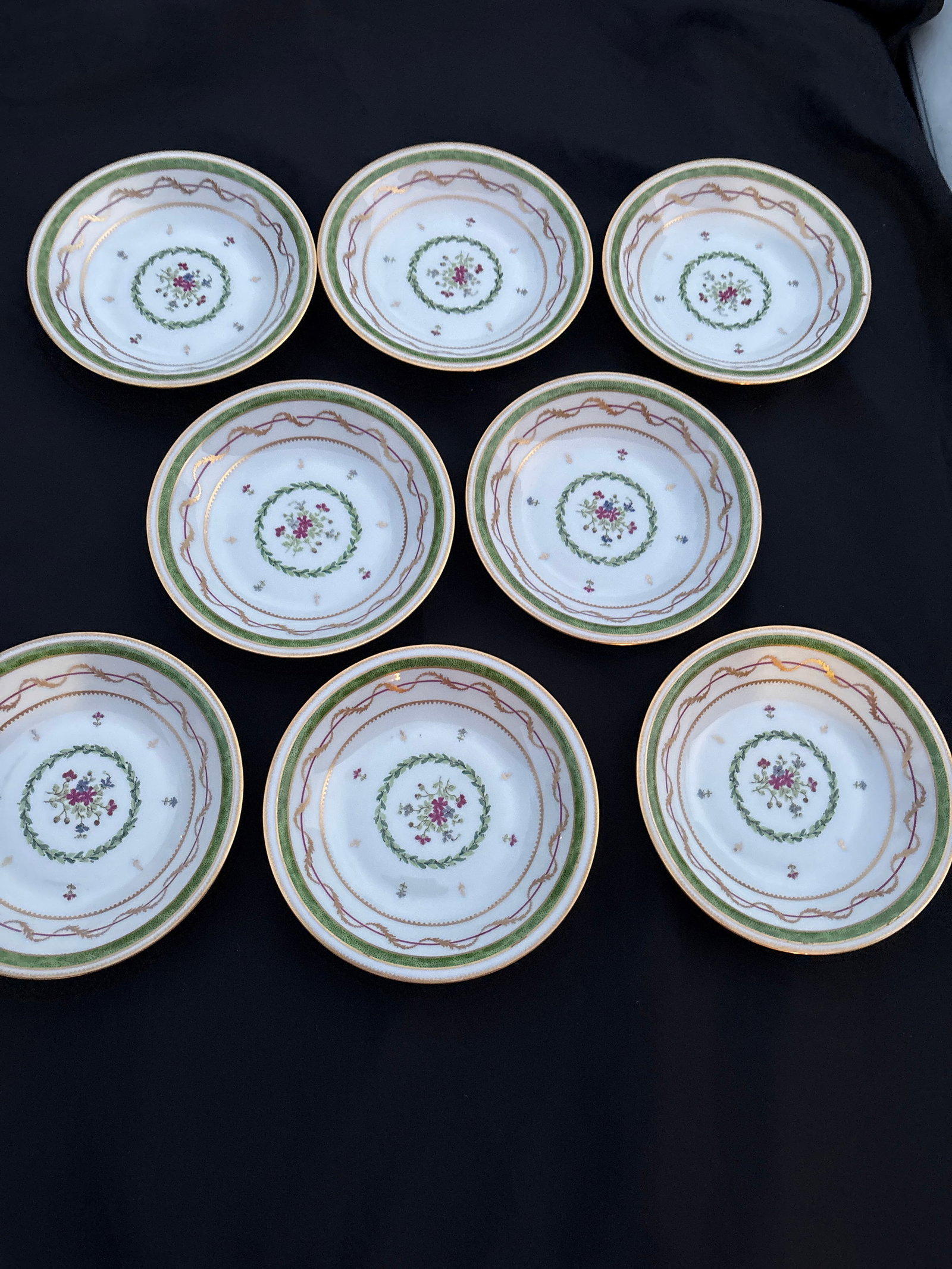 Tiffany set of eight Haviland Limoges 7&1/2 inch bowls; Vieux Paris Vert (1 of 2)