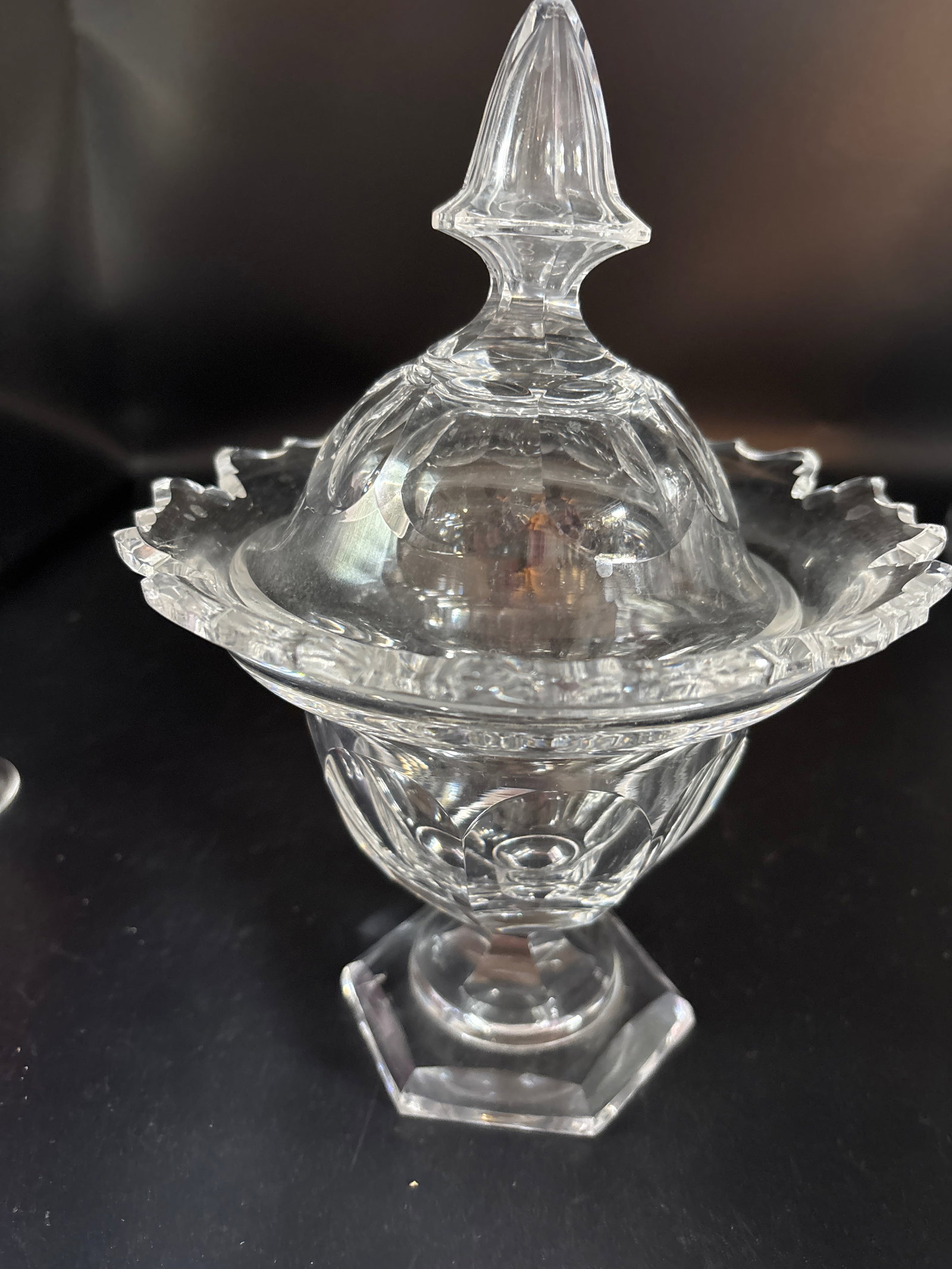 antique Anglo-Irish cut crystal 9 inch sweetmeat jar or compote (1 of 8)