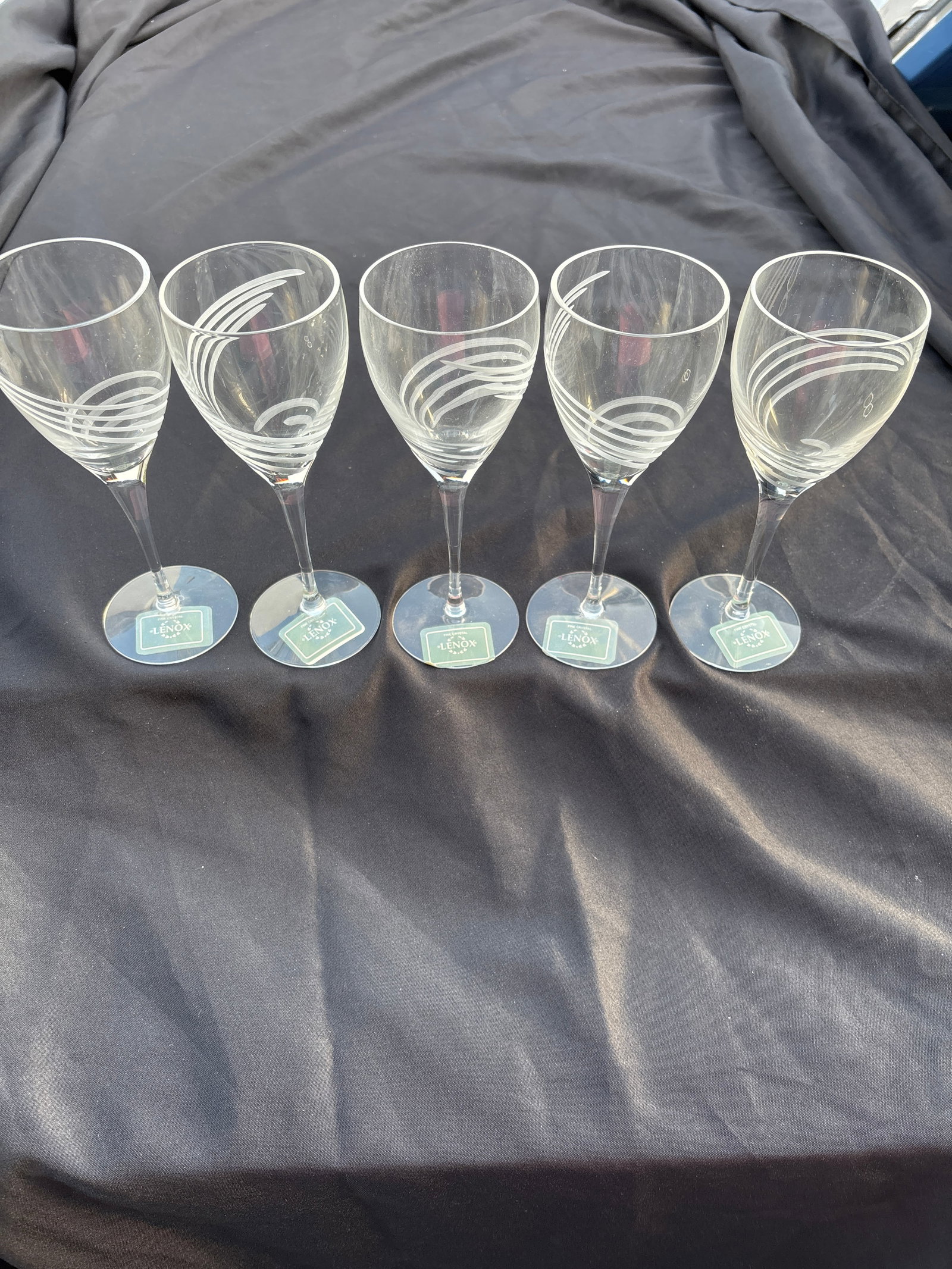 Set of five 8 inch collectible Lenox Windswept crystal wine glasses (1 of 5)