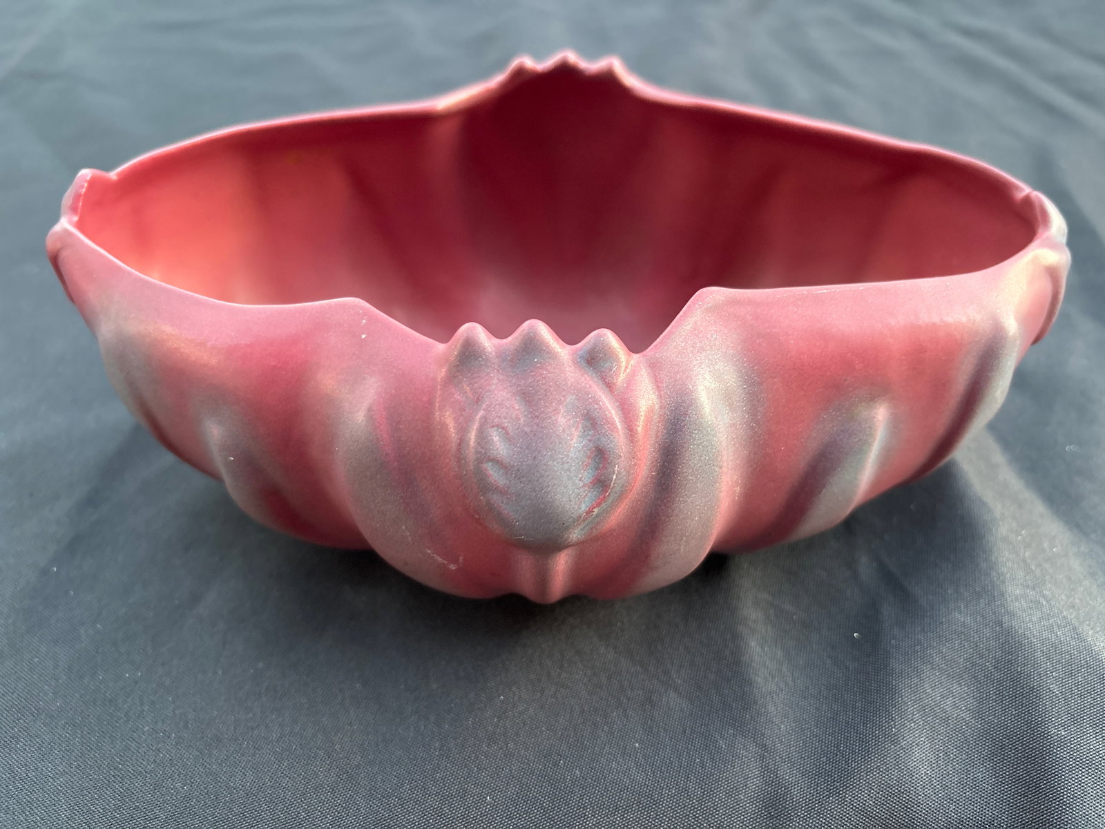 vintage mauve color Van Briggle art pottery 9 inch vase/bowl: vintage mauve color Van Briggle art pottery vase, likely from the Arts & Crafts era. Brand: Rookwood Pottery. Color/Finish: Mauve or pink matte glaze. Era: Similar production pieces are dated between