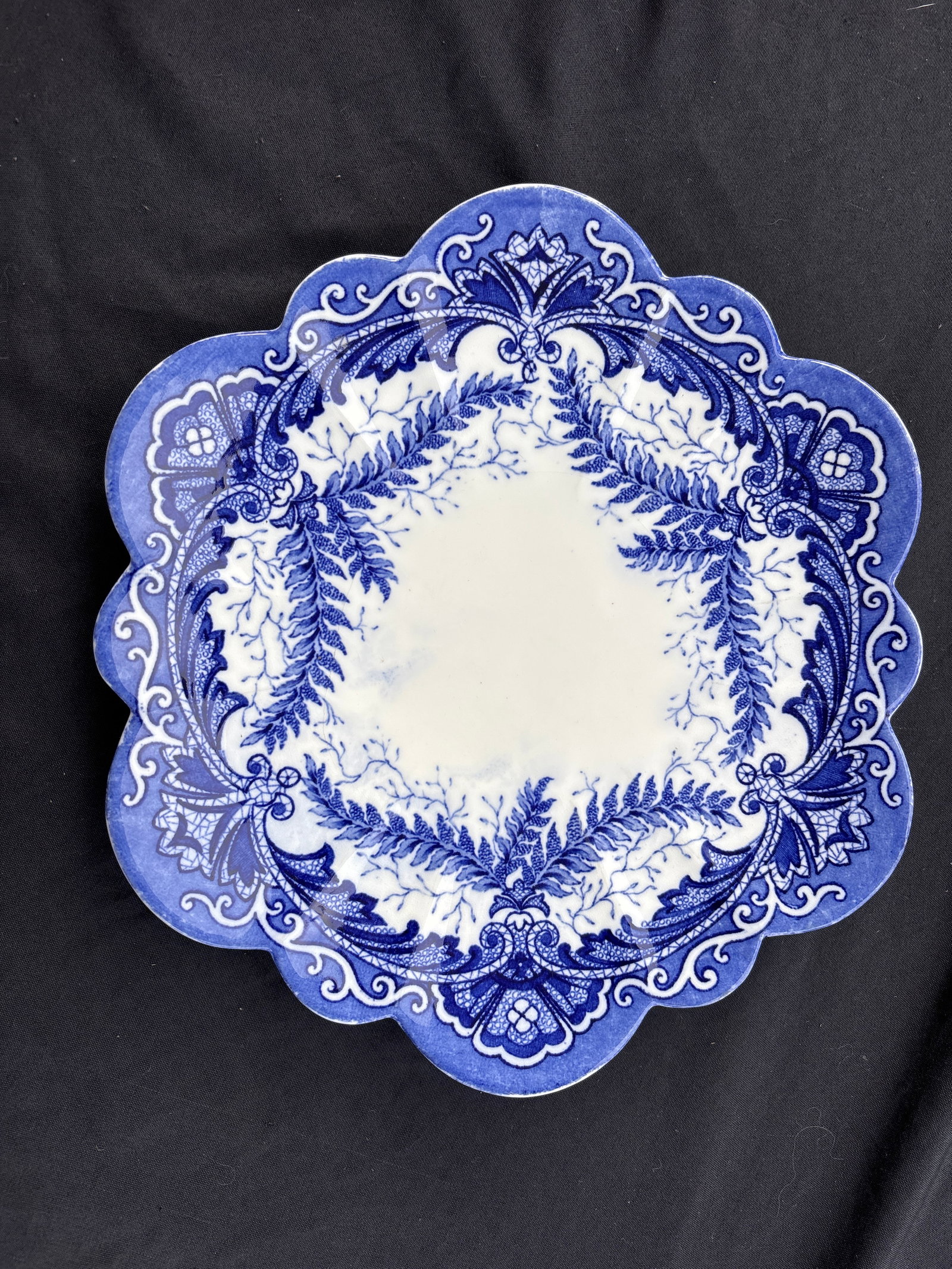 Unusual shape antique flow blue transferware plate (1 of 6)