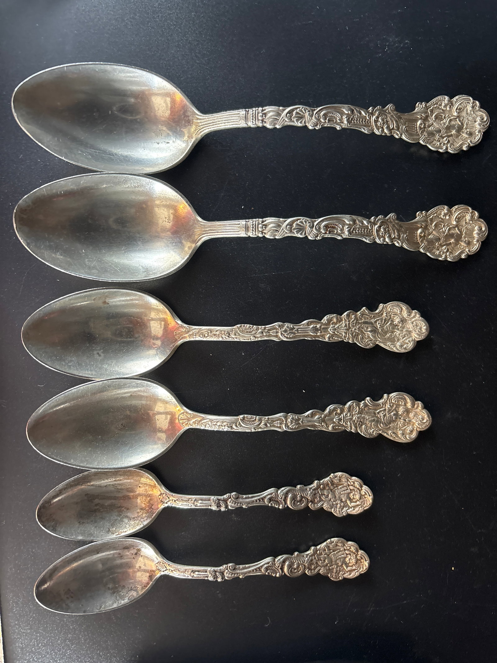 Gorham Versailles antique sterling silver spoons; 337 grams, three sets of two (1 of 6)