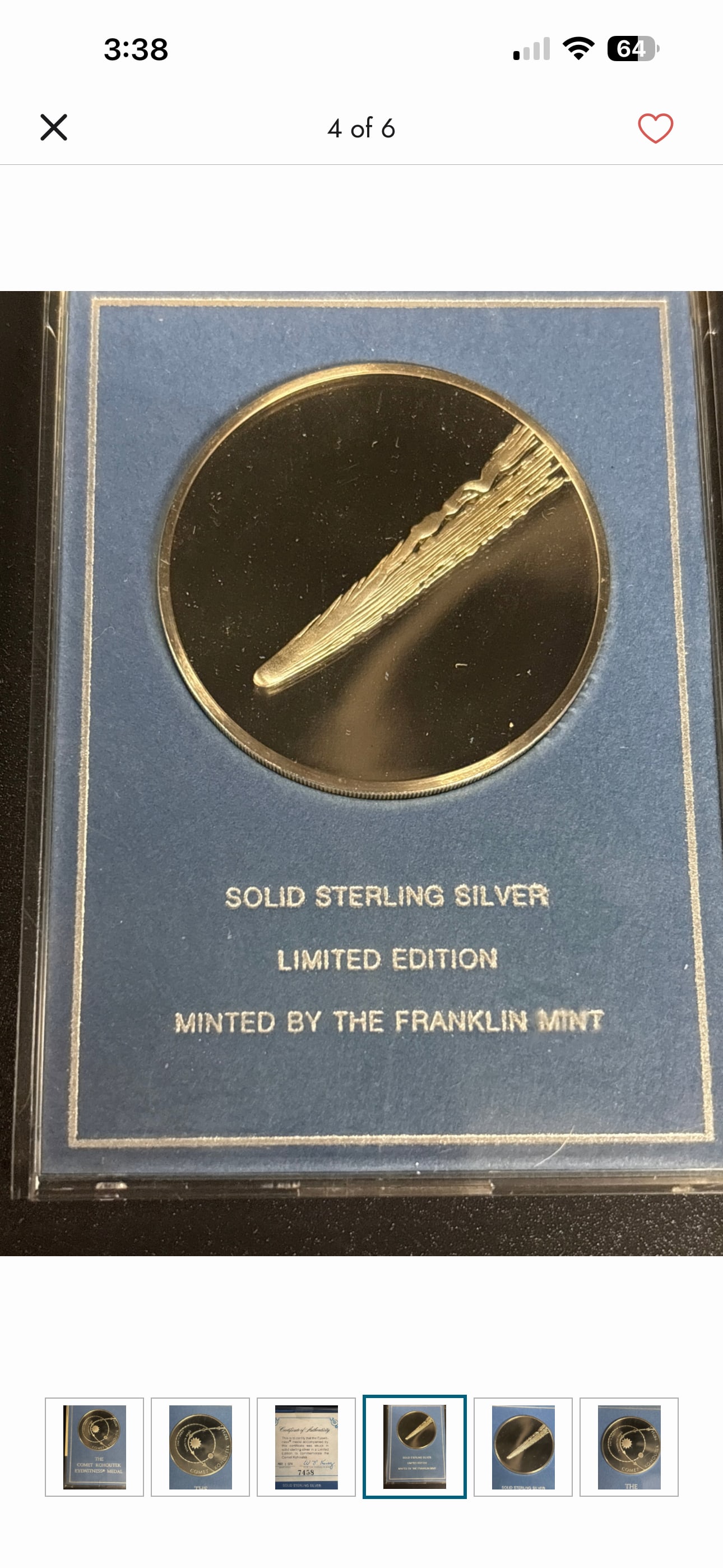 1.24 troy ounces .925 sterling Comet Kohoutek Eyewitness Commemorative Medal (1 of 6)