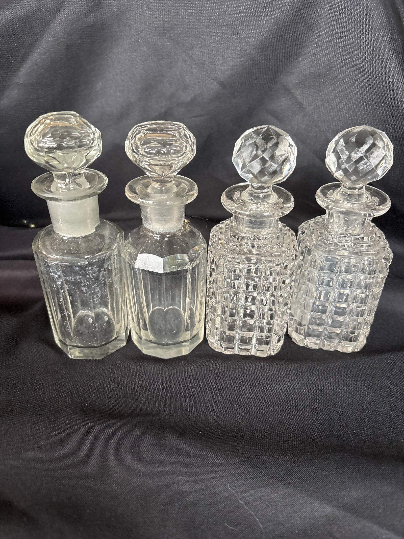 Two pairs (4) vintage 6 inch perfume bottles made of clear, cut crystal (1 of 6)