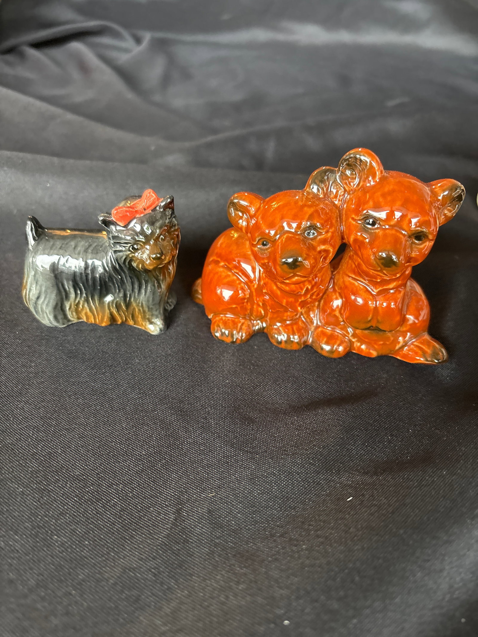 Two vintage Goebel ceramic figurines; Yorkshire Terrier (Yorkie) & baby brown bear cubs (1 of 6)