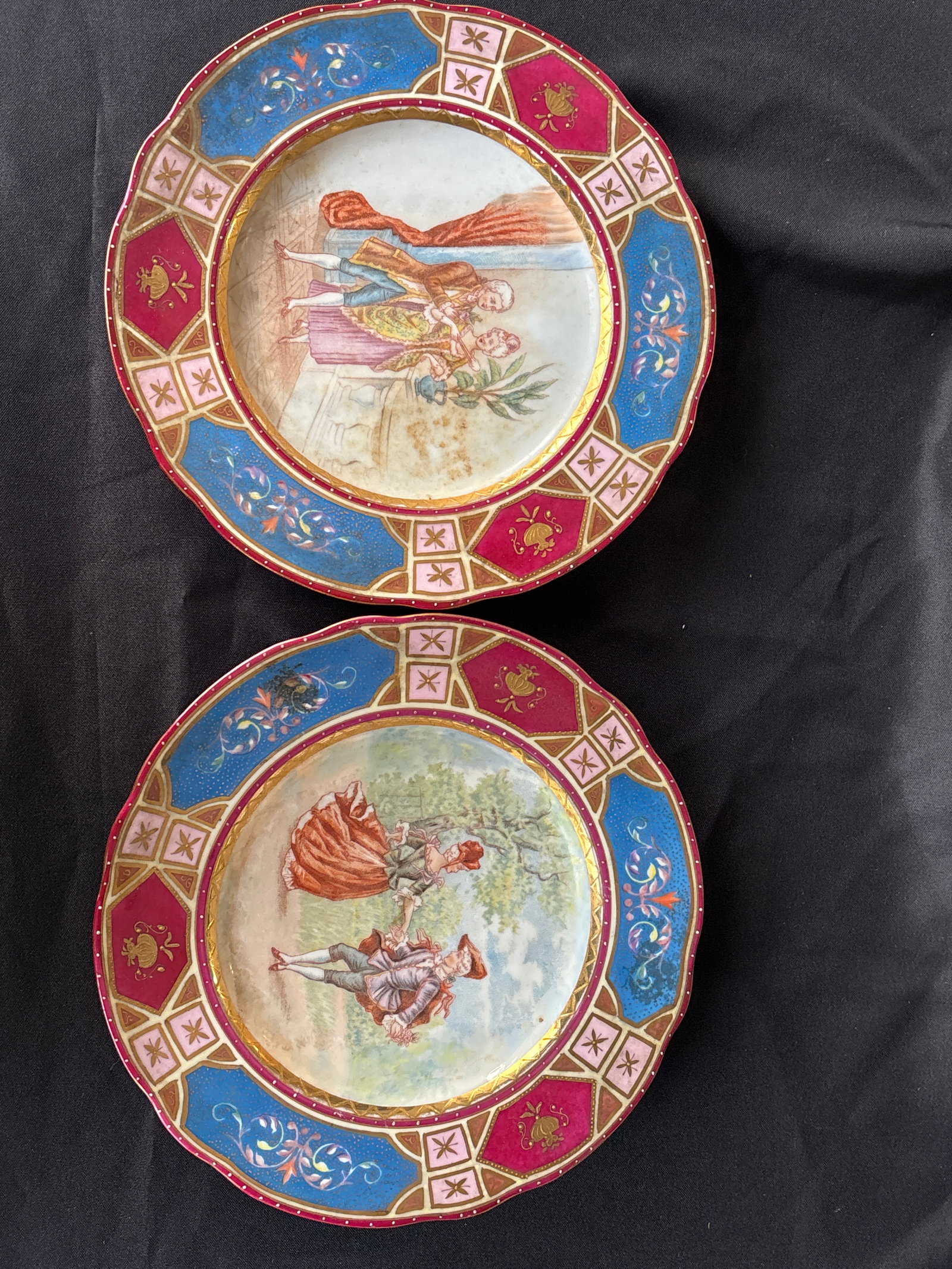 Pair antique Royal Vienna style Austrian porcelain 8&1/4 inch plates (1 of 7)