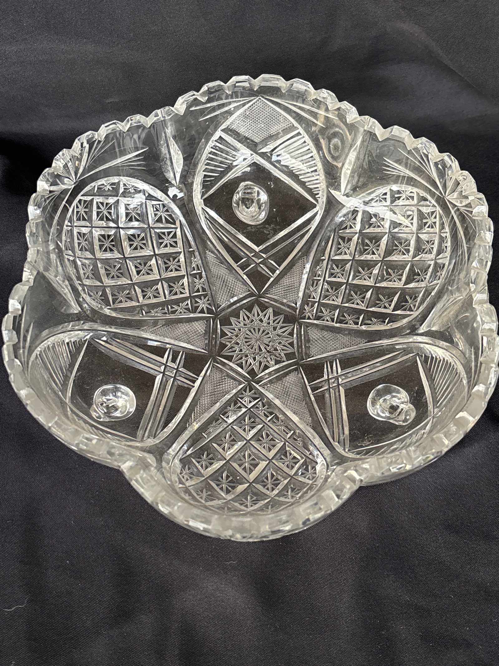 Tri-footed American Brilliant Period (circa 1876-1917) hand-cut lead crystal bowl (1 of 6)