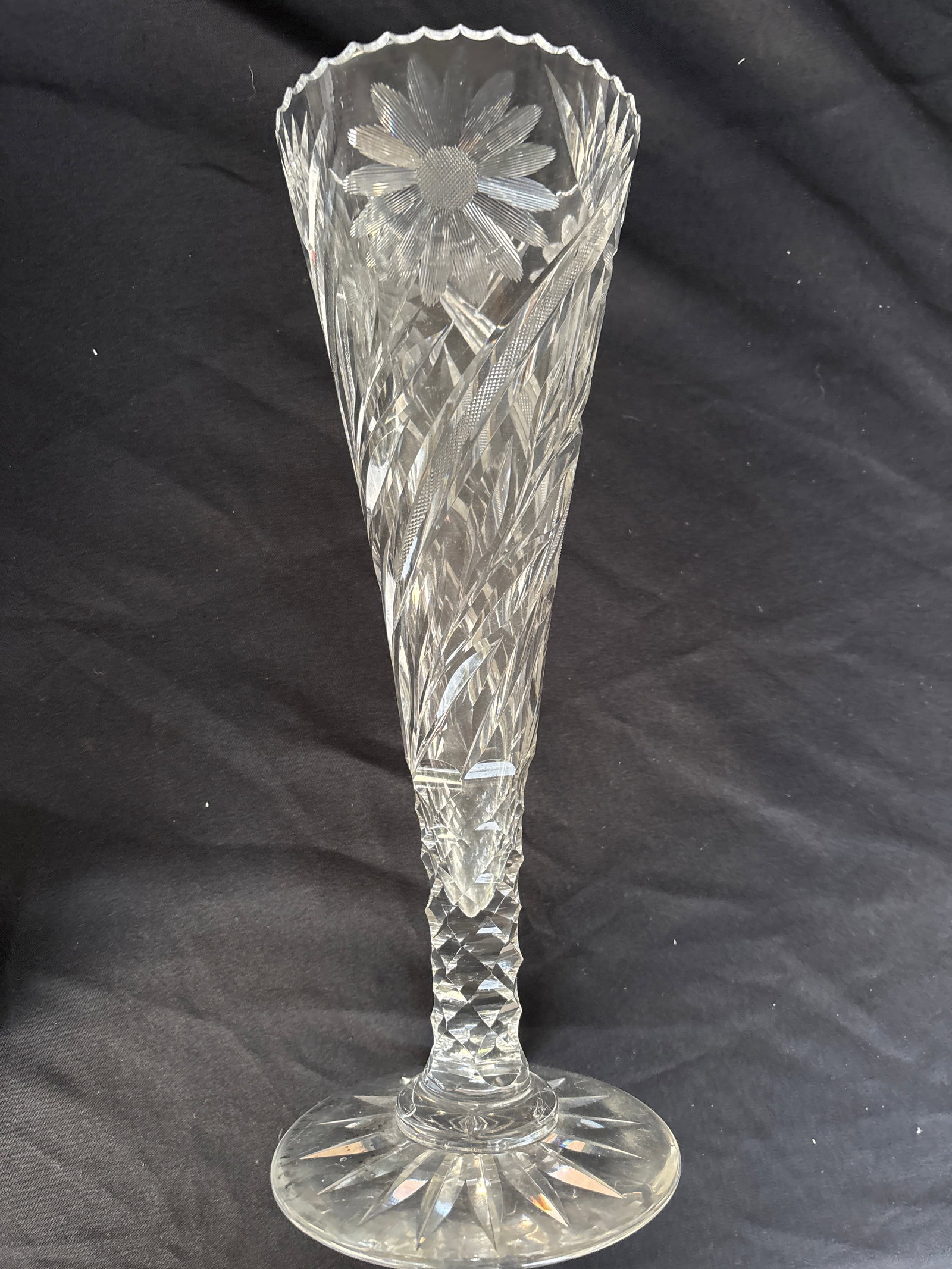 Trumpet form 12 inch American Brilliant Period (circa 1876-1917) hand-cut lead crystal bud vase (1 of 7)