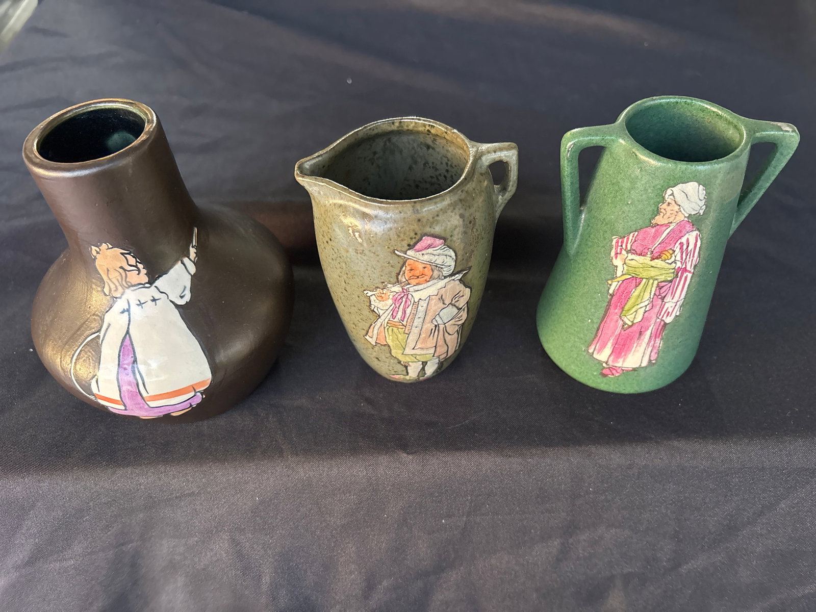Three Antique Bohemian Austrian Teplitz Stellmacher pottery 5&1/2 inch vases & jug (1 of 6)