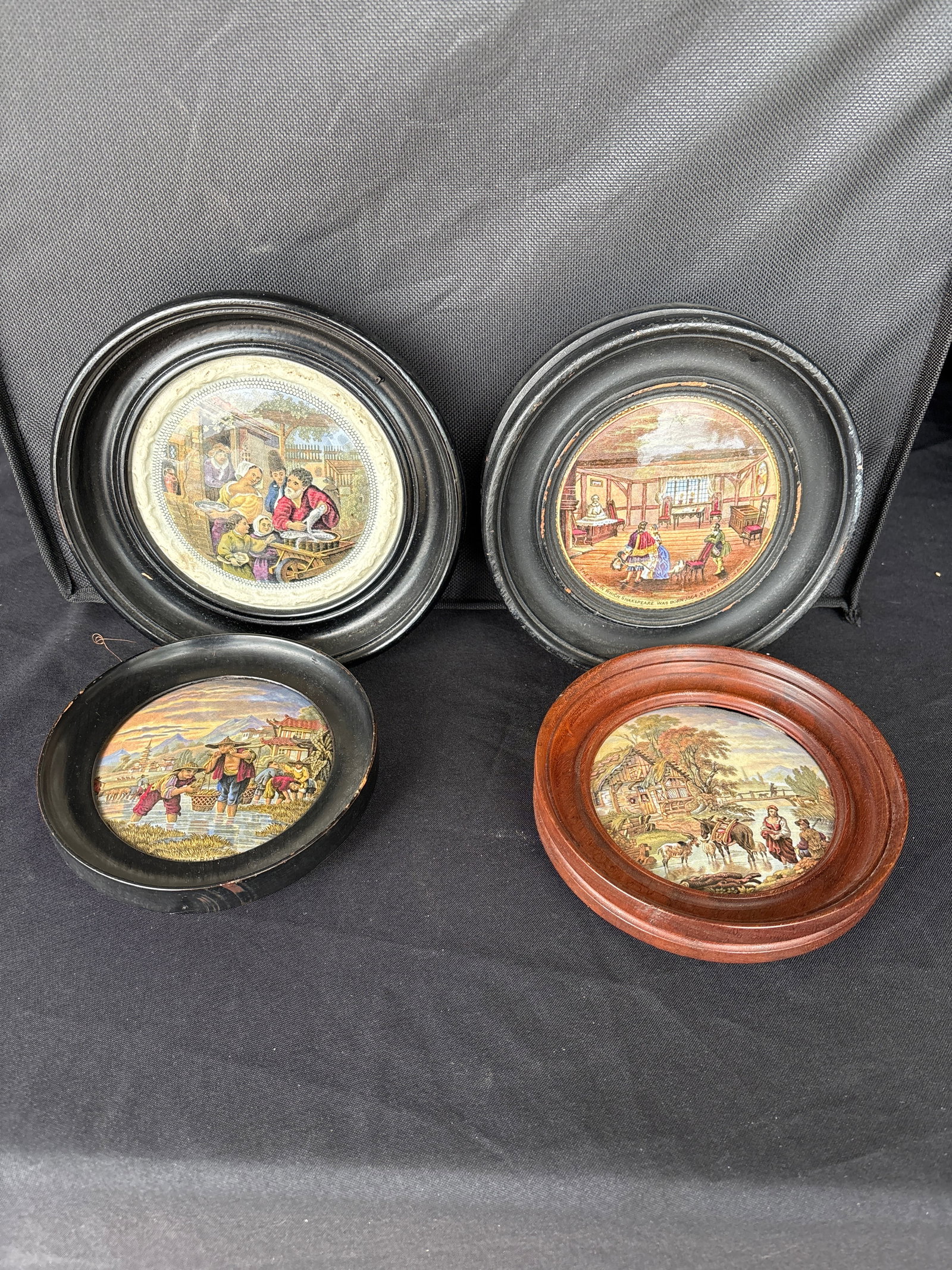 Four 1860’s Prattware 4 inch framed pot lids F. & R. Pratt transferware (1 of 6)