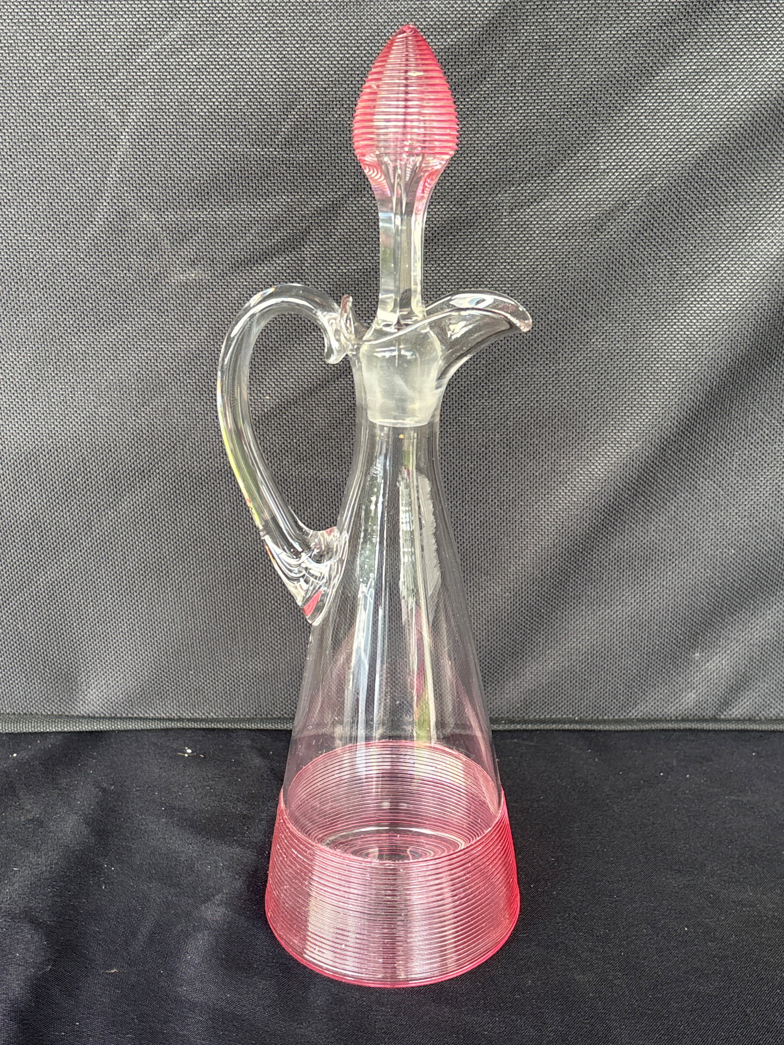 Rare Lutz Sandwich glass pink threaded tall 11 inch decanter bottle w/stopper (1 of 8)