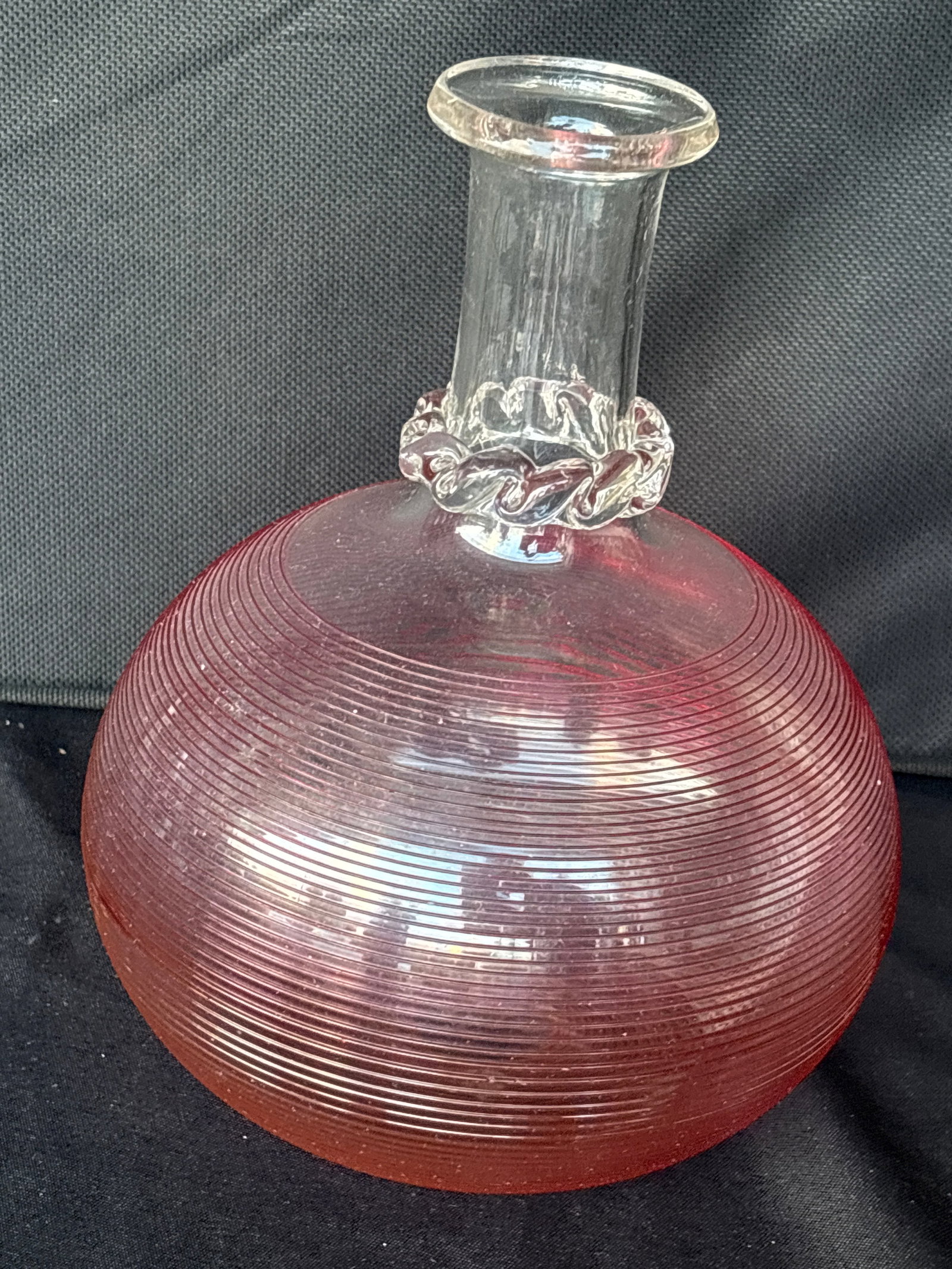 Rare antique Nicolas Lutz Sandwich glass threaded cranberry glass 7&1/2 inch decanter (1 of 7)