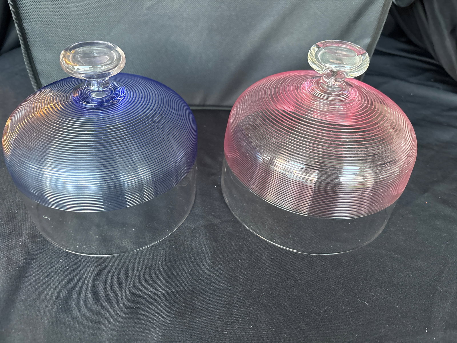 Two Rare antique Nicolas Lutz Sandwich glass threaded art glass cheese/butter dones (1 of 10)