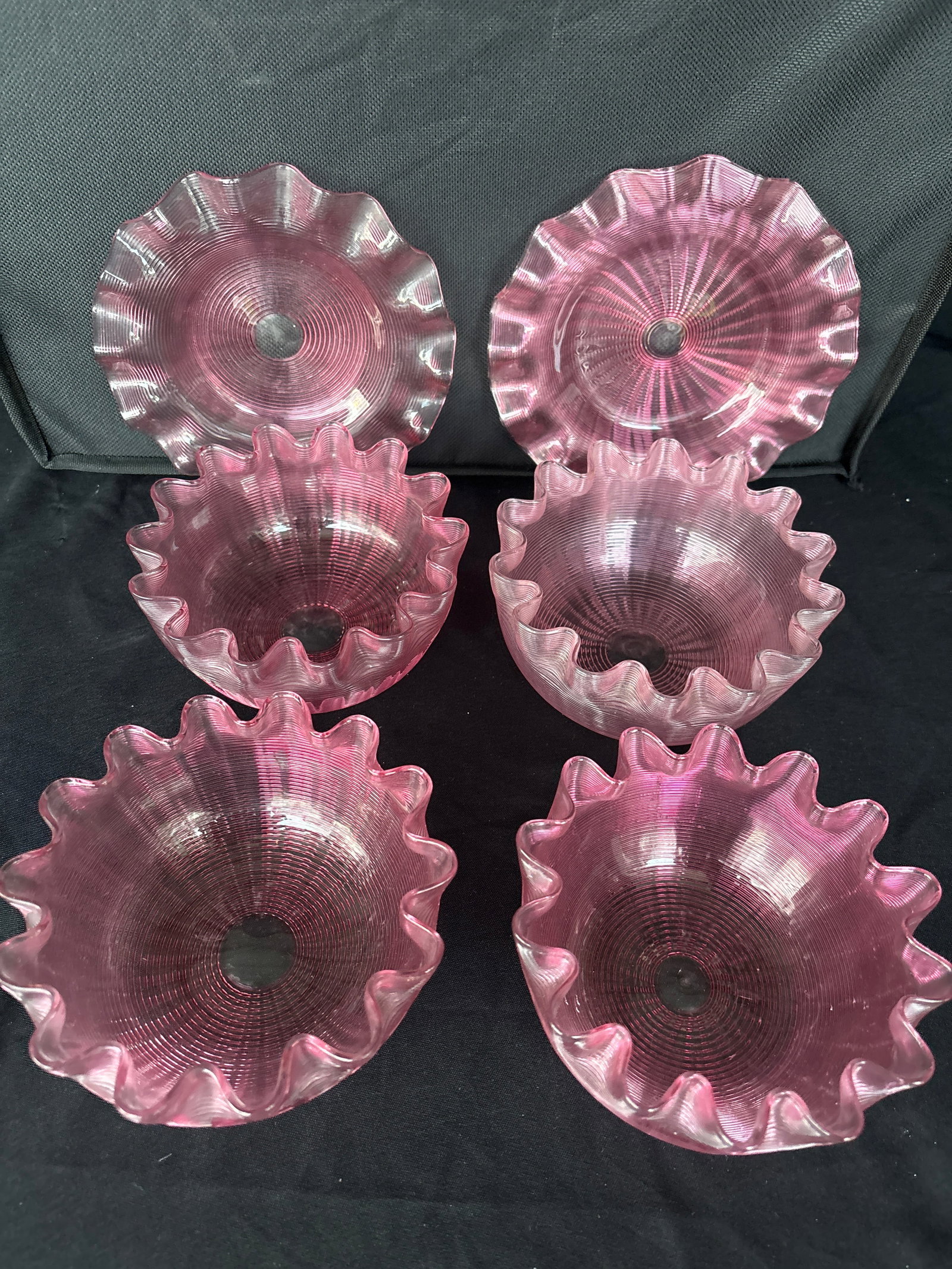 six piece Rare antique Nicolas Lutz Sandwich glass threaded art glass bowls (1 of 8)