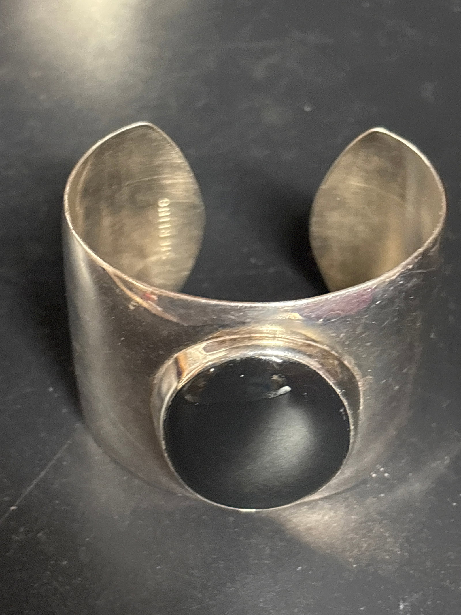 vintage sterling silver & inset stone 6&1/2 inch cuff bracelet; 74 grams (1 of 8)