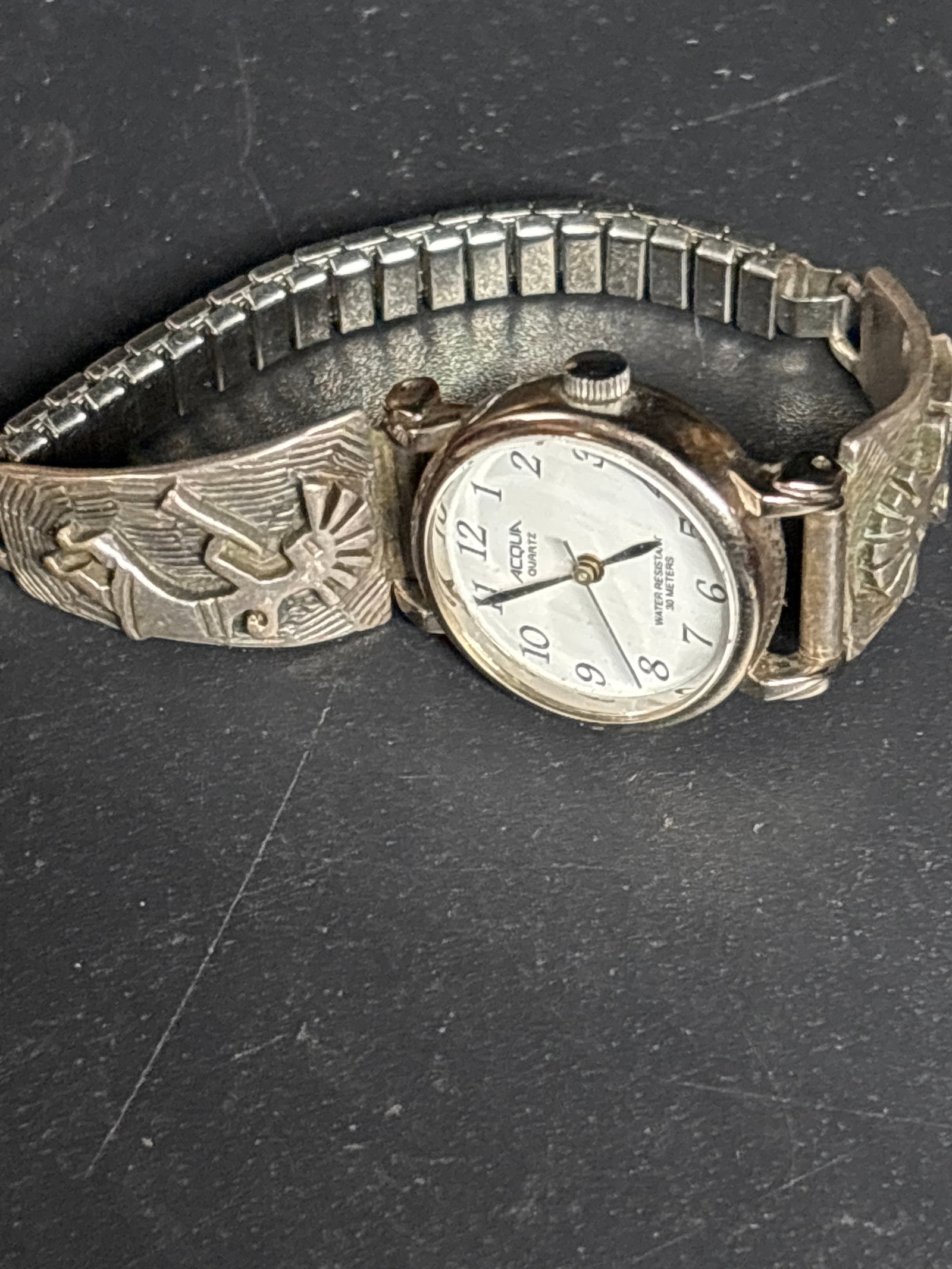 vintage marked sterling silver Native American-style wristwatch (1 of 6)